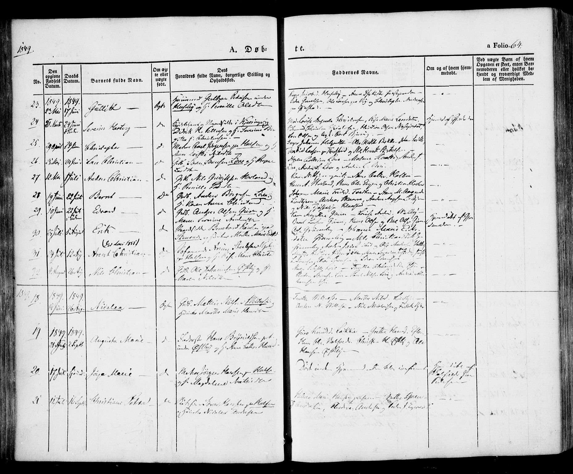 Tjølling kirkebøker, SAKO/A-60/F/Fa/L0006: Parish register (official) no. 6, 1835-1859, p. 64