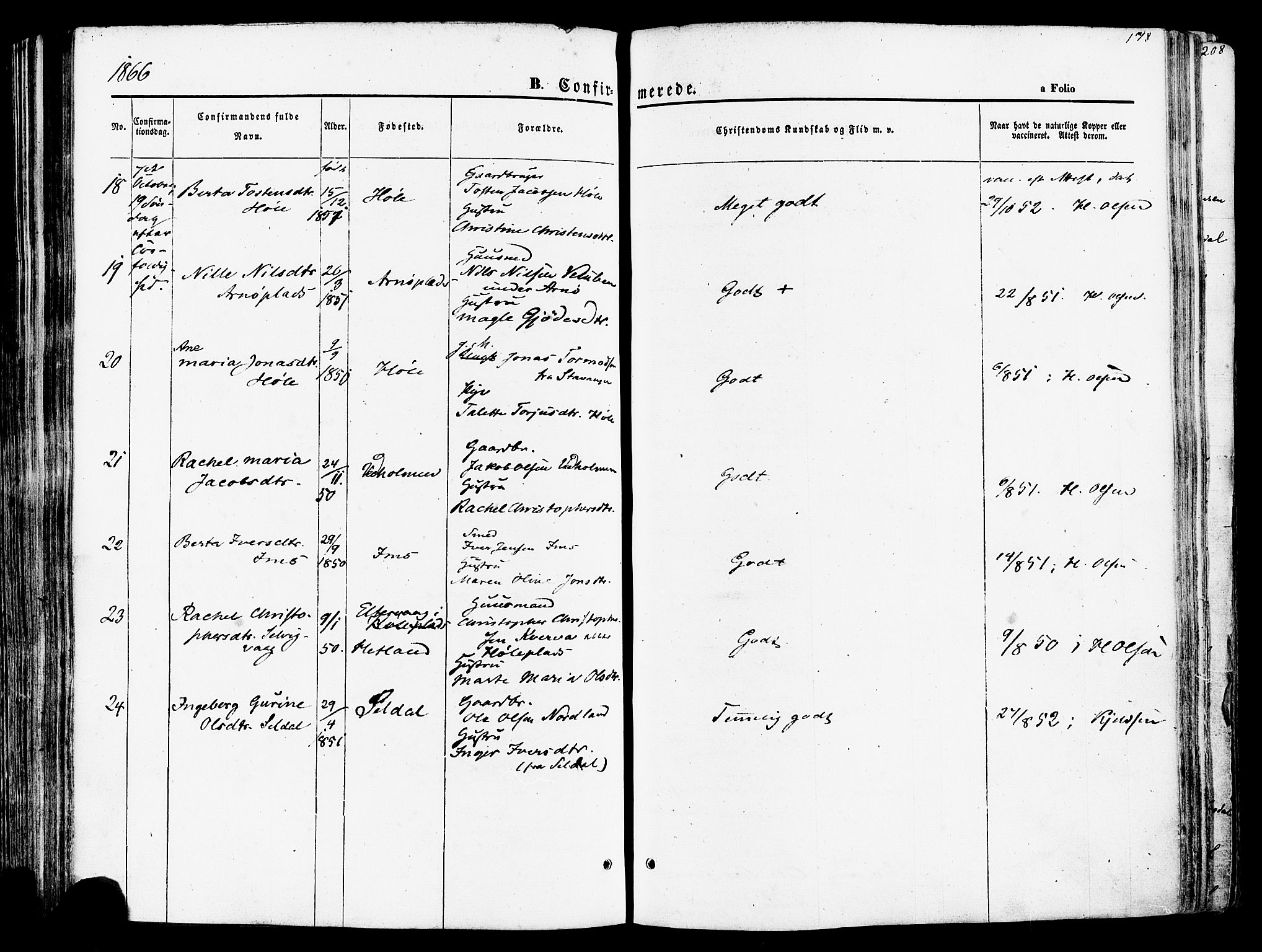 Høgsfjord sokneprestkontor, AV/SAST-A-101624/H/Ha/Haa/L0002: Parish register (official) no. A 2, 1855-1885, p. 178