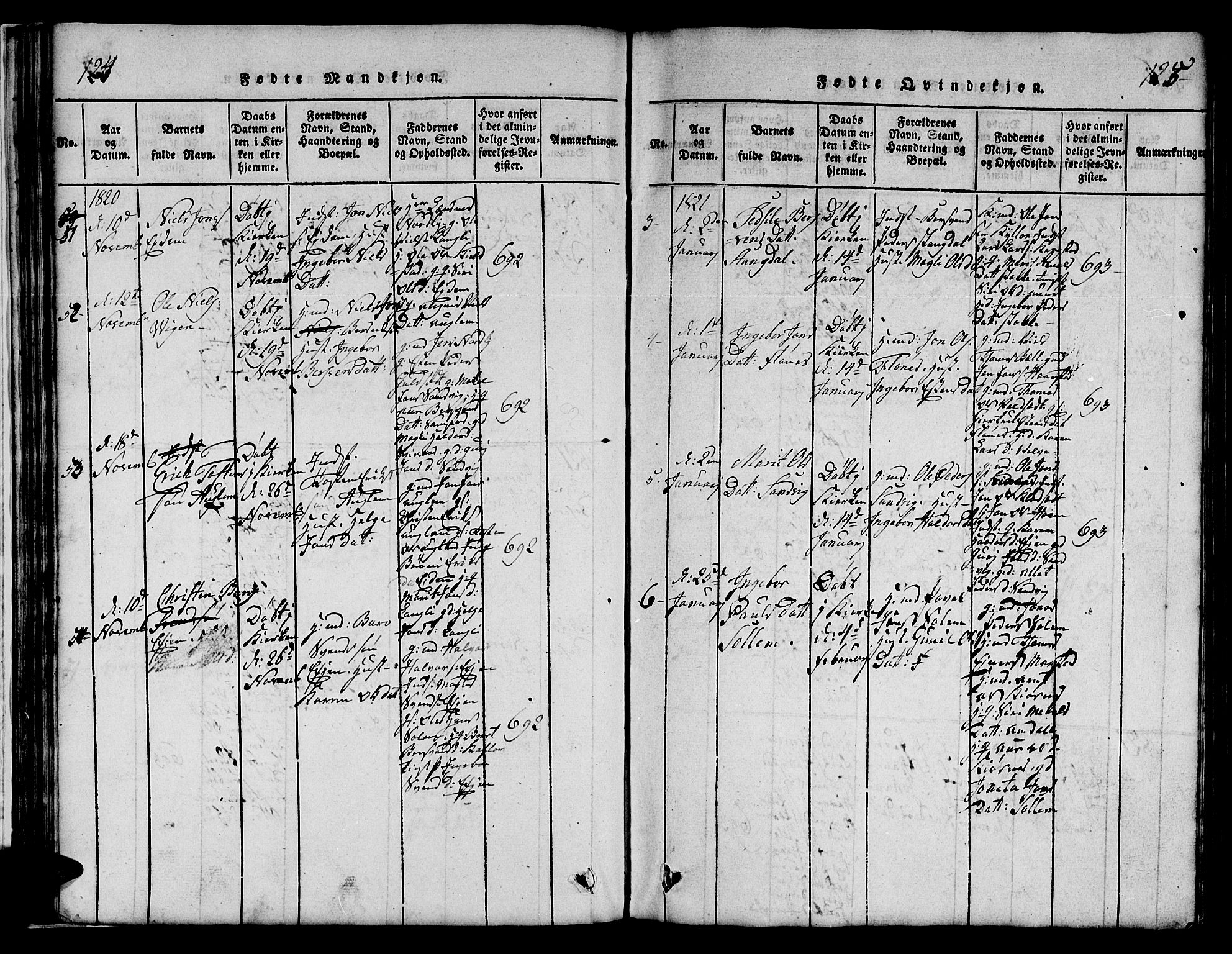Ministerialprotokoller, klokkerbøker og fødselsregistre - Sør-Trøndelag, SAT/A-1456/695/L1152: Parish register (copy) no. 695C03, 1816-1831, p. 124-125