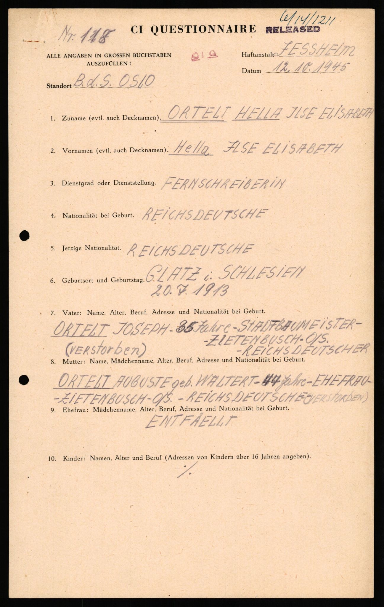 Forsvaret, Forsvarets overkommando II, AV/RA-RAFA-3915/D/Db/L0025: CI Questionaires. Tyske okkupasjonsstyrker i Norge. Tyskere., 1945-1946, p. 18