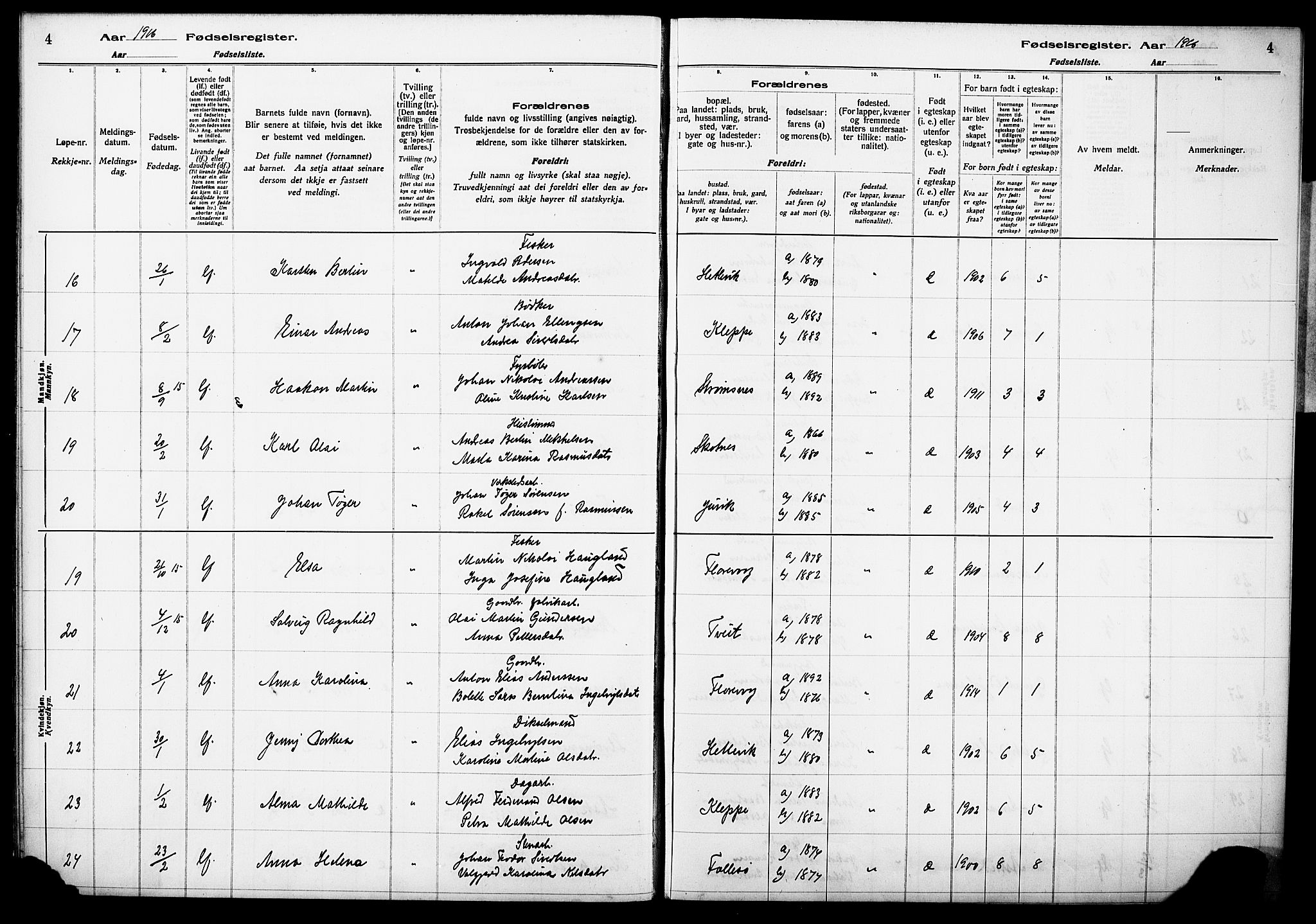 Askøy Sokneprestembete, AV/SAB-A-74101/I/Id/L00A1: Birth register no. A 1, 1916-1928, p. 4