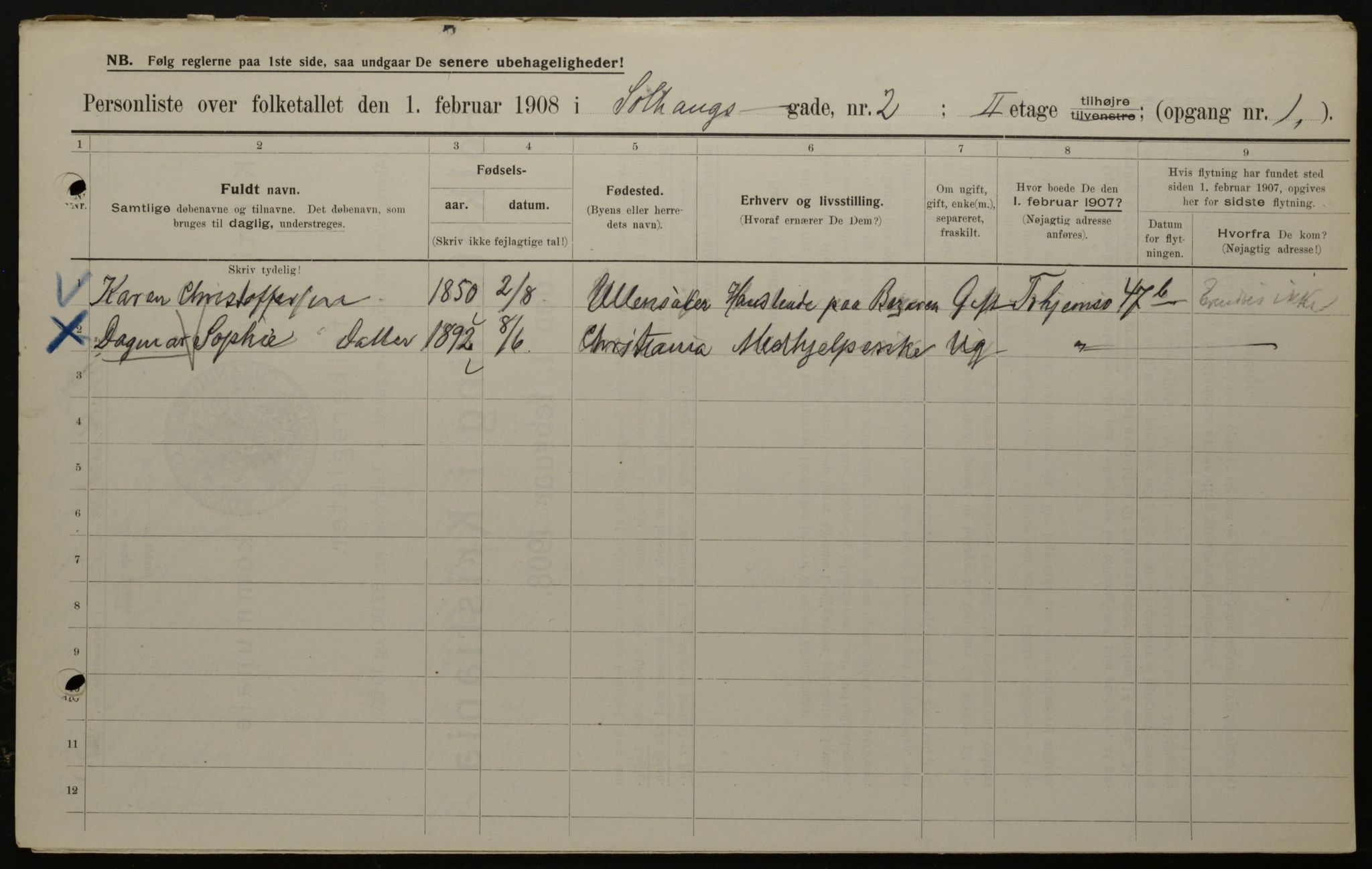 OBA, Municipal Census 1908 for Kristiania, 1908, p. 89572