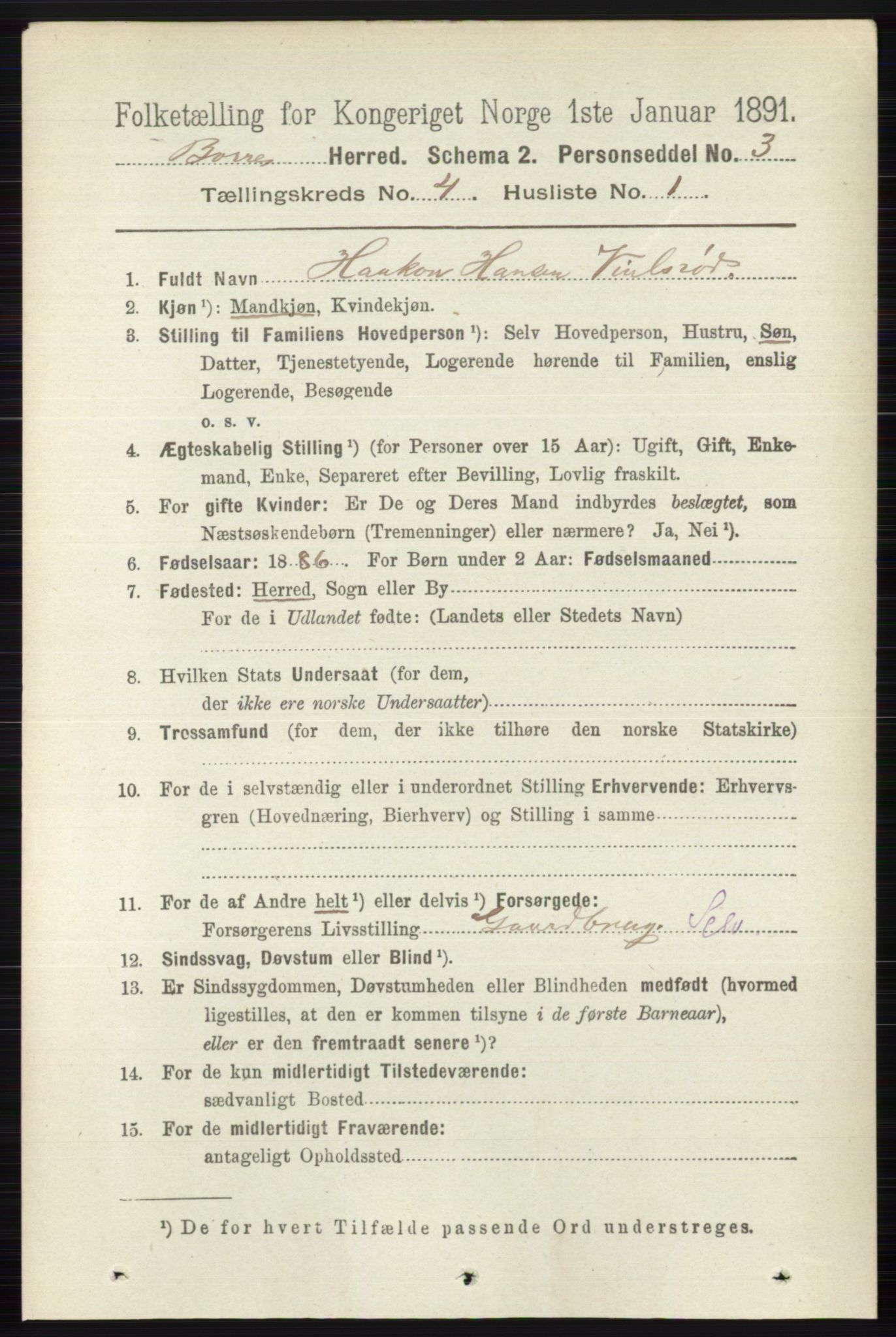 RA, 1891 census for 0717 Borre, 1891, p. 1669