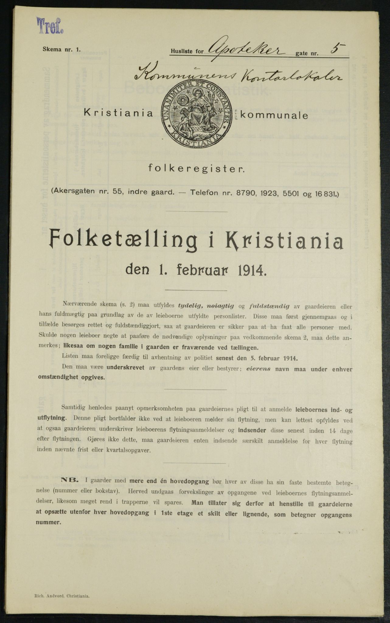 OBA, Municipal Census 1914 for Kristiania, 1914, p. 1427