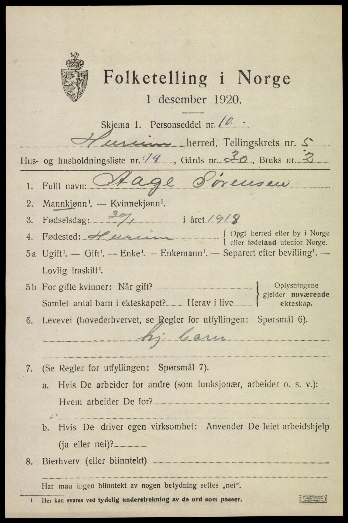 SAKO, 1920 census for Hurum, 1920, p. 6326