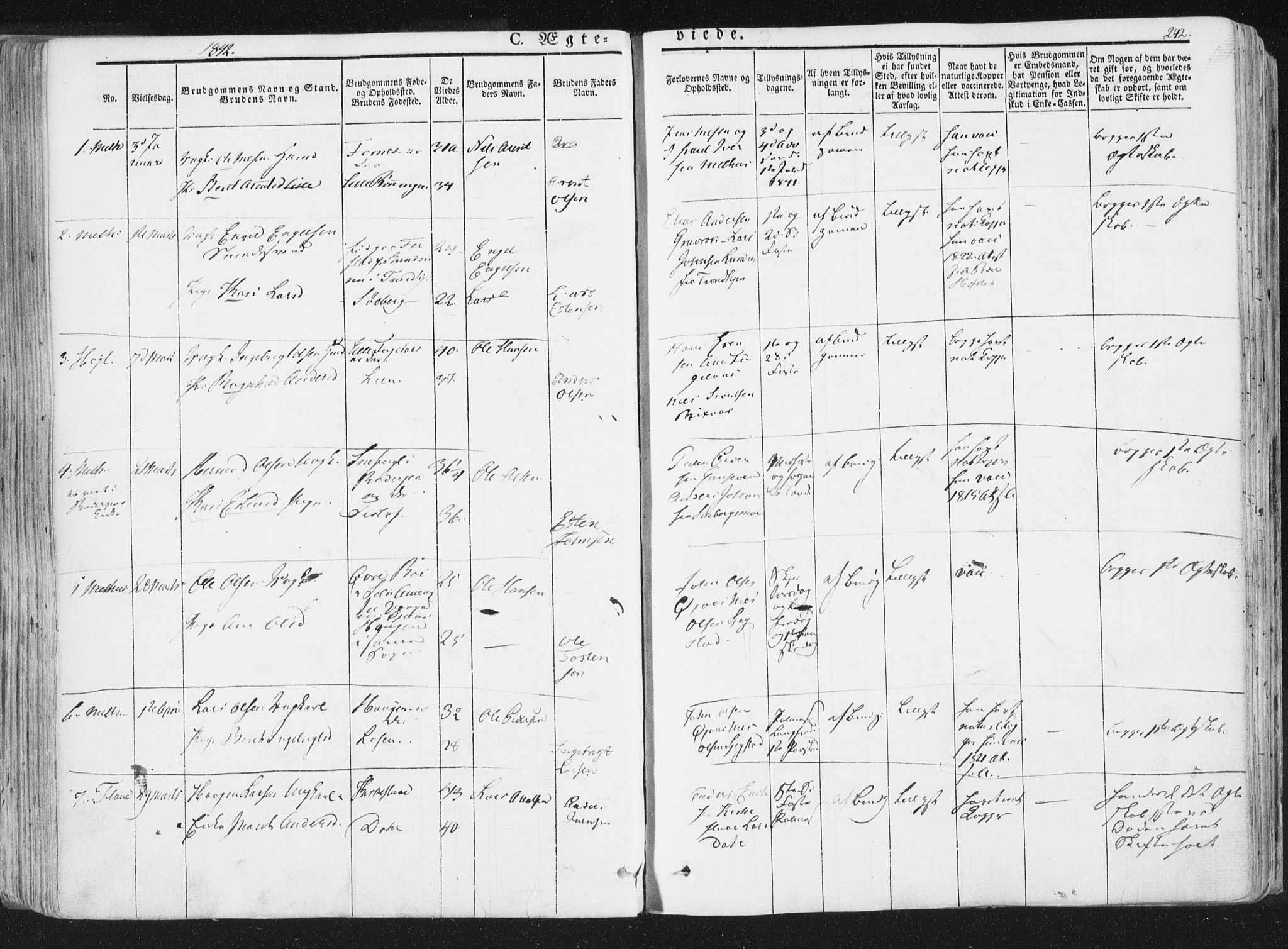 Ministerialprotokoller, klokkerbøker og fødselsregistre - Sør-Trøndelag, SAT/A-1456/691/L1074: Parish register (official) no. 691A06, 1842-1852, p. 242