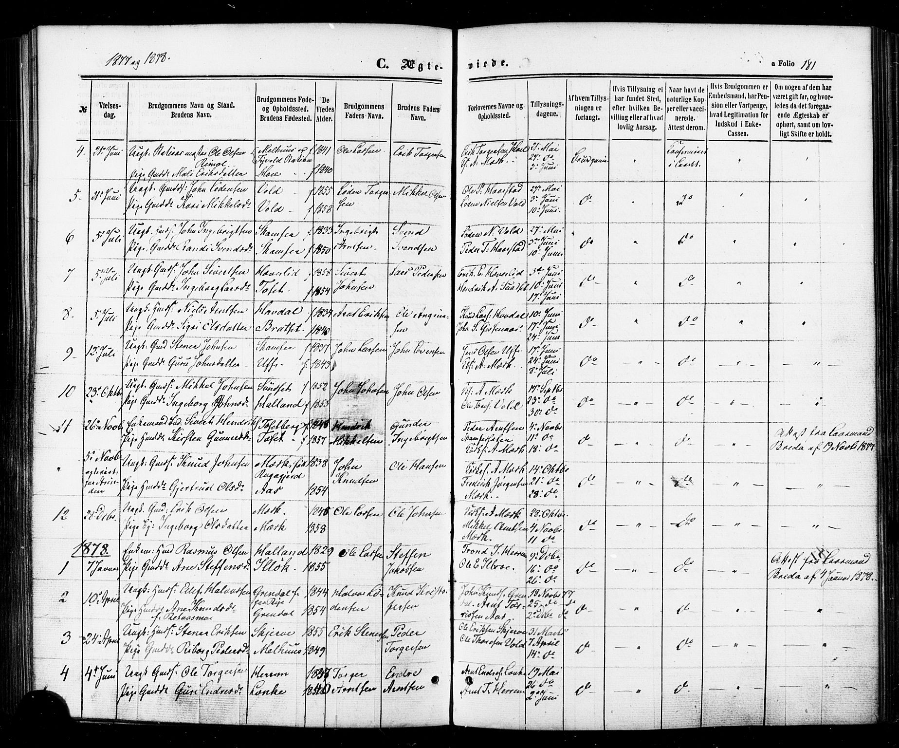 Ministerialprotokoller, klokkerbøker og fødselsregistre - Sør-Trøndelag, SAT/A-1456/674/L0870: Parish register (official) no. 674A02, 1861-1879, p. 181