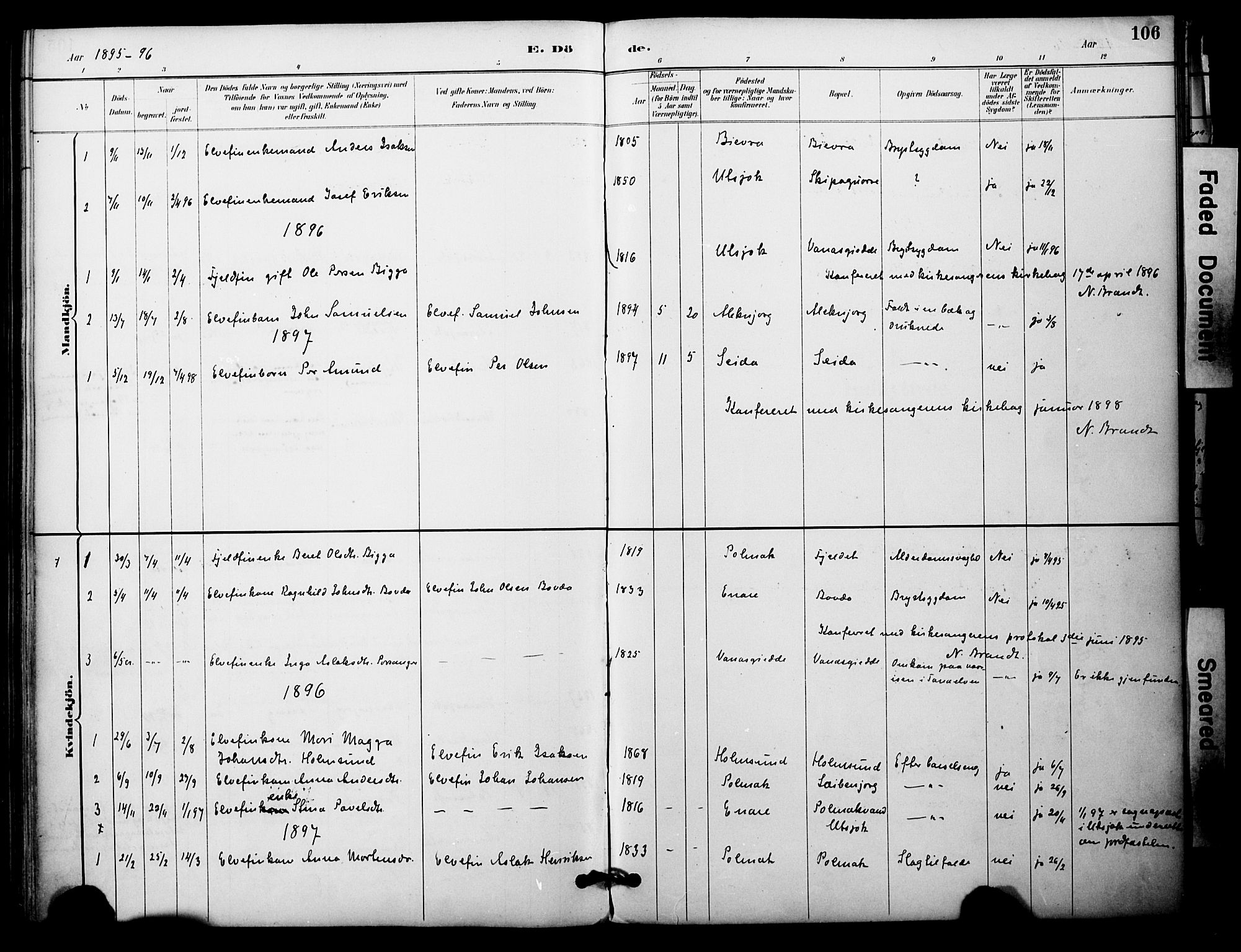 Nesseby sokneprestkontor, SATØ/S-1330/H/Ha/L0005kirke: Parish register (official) no. 5, 1885-1906, p. 106