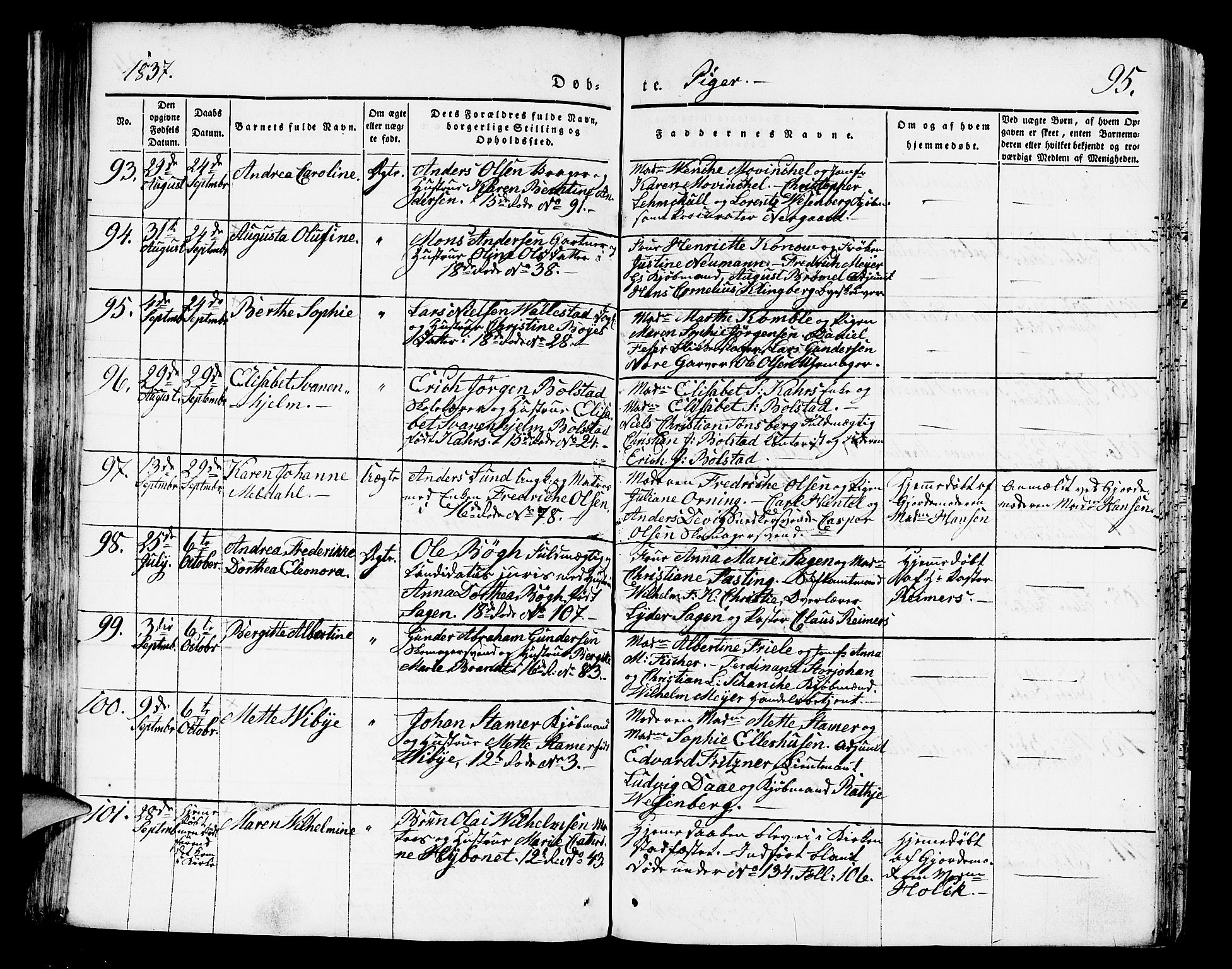 Domkirken sokneprestembete, AV/SAB-A-74801/H/Hab/L0008: Parish register (copy) no. B 1, 1836-1841, p. 95