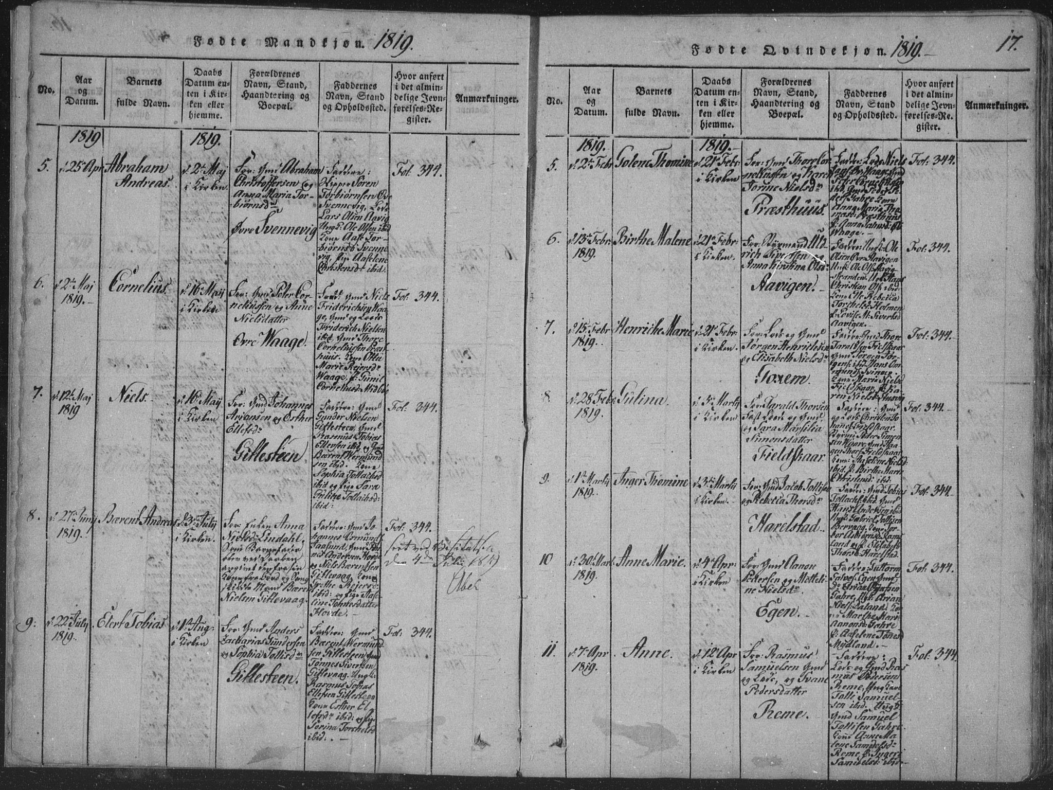 Sør-Audnedal sokneprestkontor, AV/SAK-1111-0039/F/Fa/Faa/L0001: Parish register (official) no. A 1, 1816-1848, p. 17
