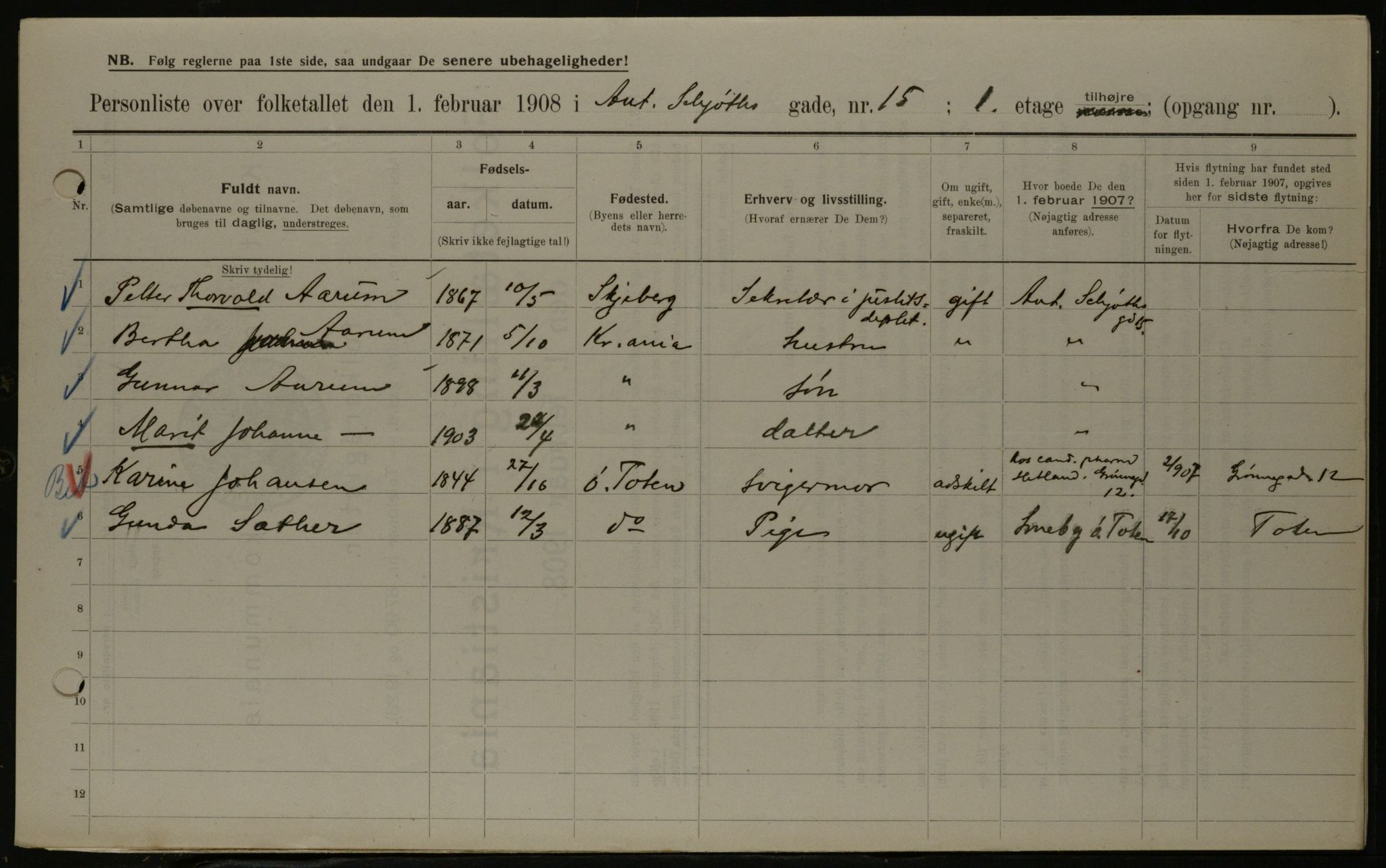 OBA, Municipal Census 1908 for Kristiania, 1908, p. 1548