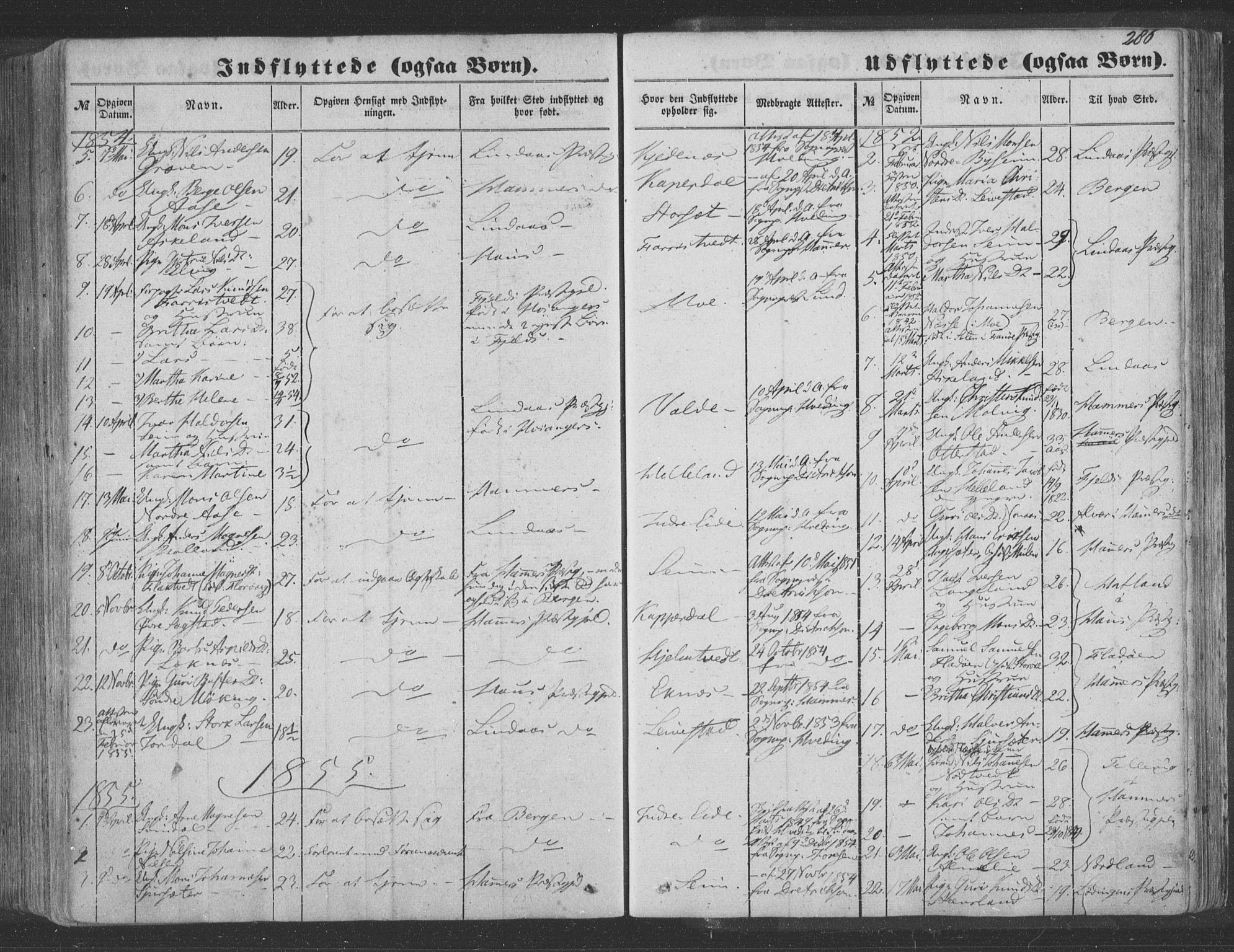 Hosanger sokneprestembete, SAB/A-75801/H/Haa: Parish register (official) no. A 8, 1849-1863, p. 286