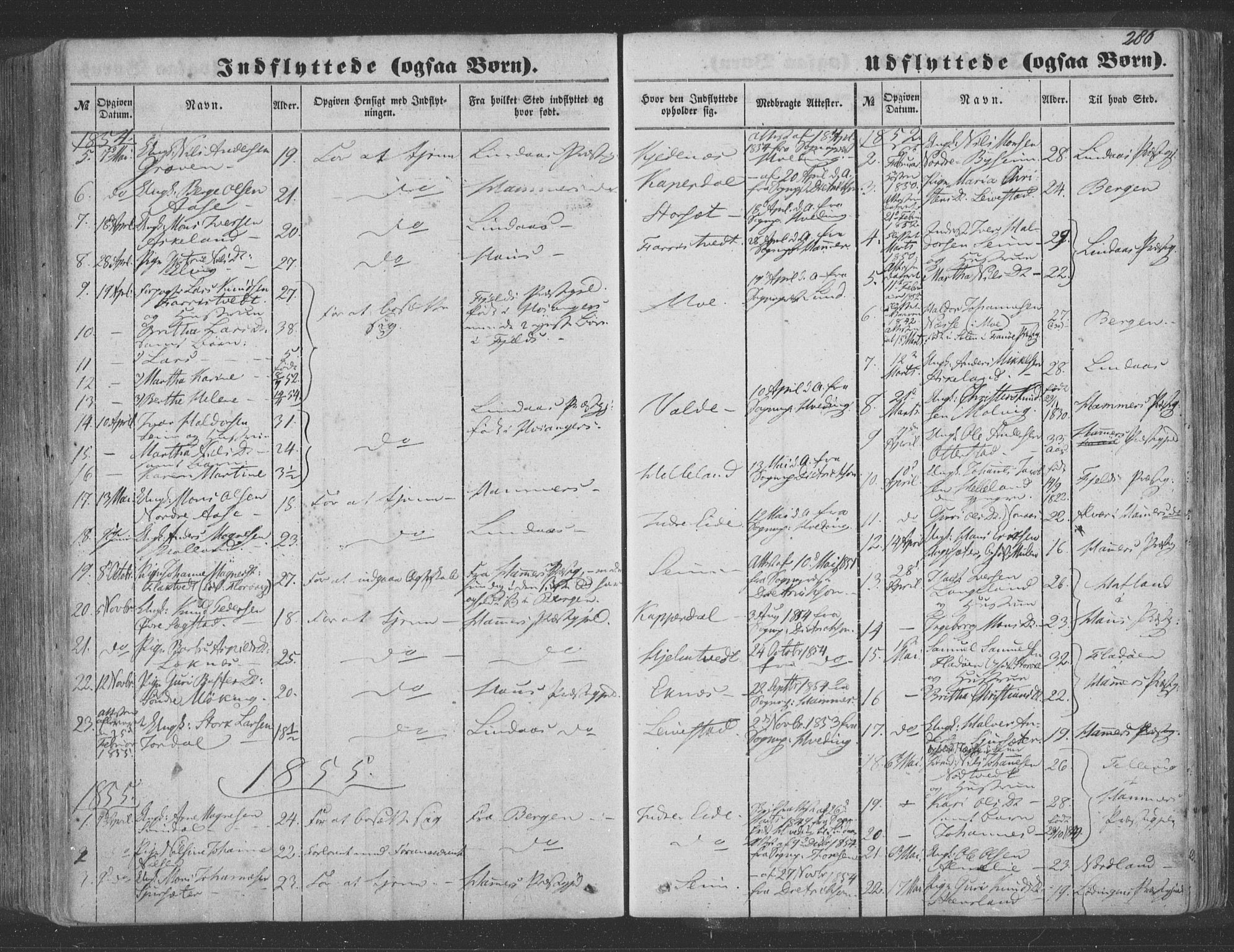 Hosanger sokneprestembete, AV/SAB-A-75801/H/Haa: Parish register (official) no. A 8, 1849-1863, p. 286