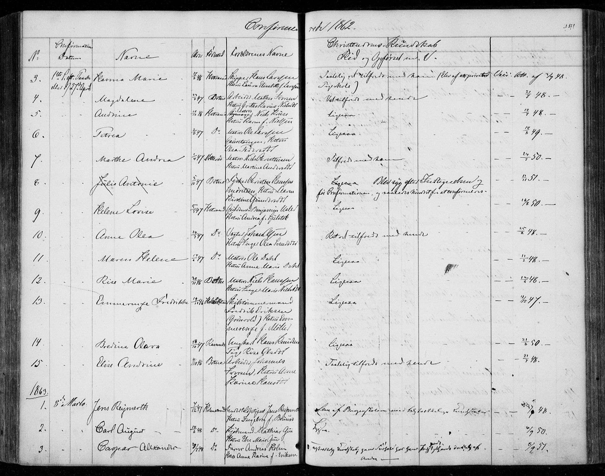 Holmestrand kirkebøker, AV/SAKO-A-346/F/Fa/L0002: Parish register (official) no. 2, 1840-1866, p. 441