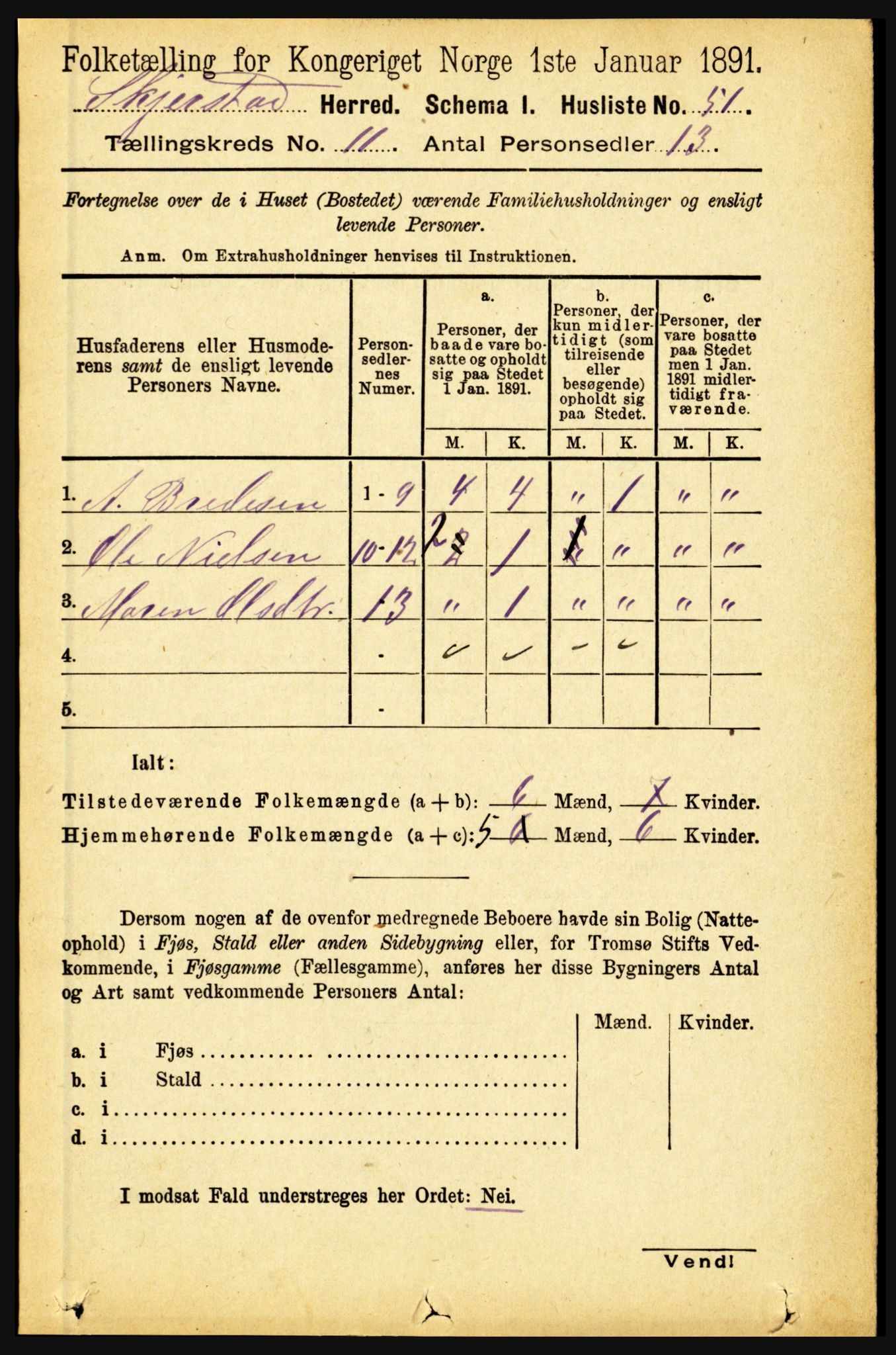 RA, 1891 census for 1842 Skjerstad, 1891, p. 3584