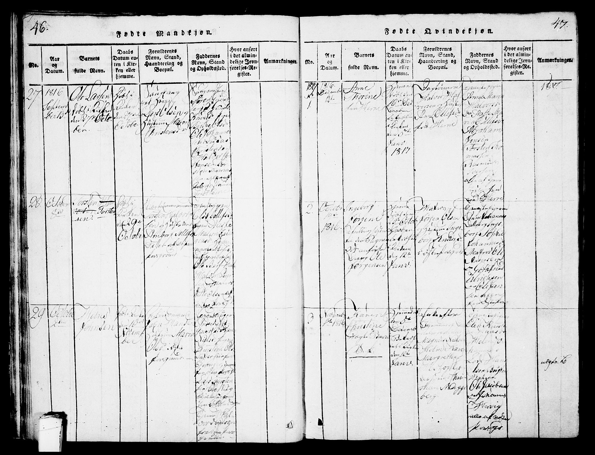 Porsgrunn kirkebøker , SAKO/A-104/G/Gb/L0001: Parish register (copy) no. II 1, 1817-1828, p. 46-47