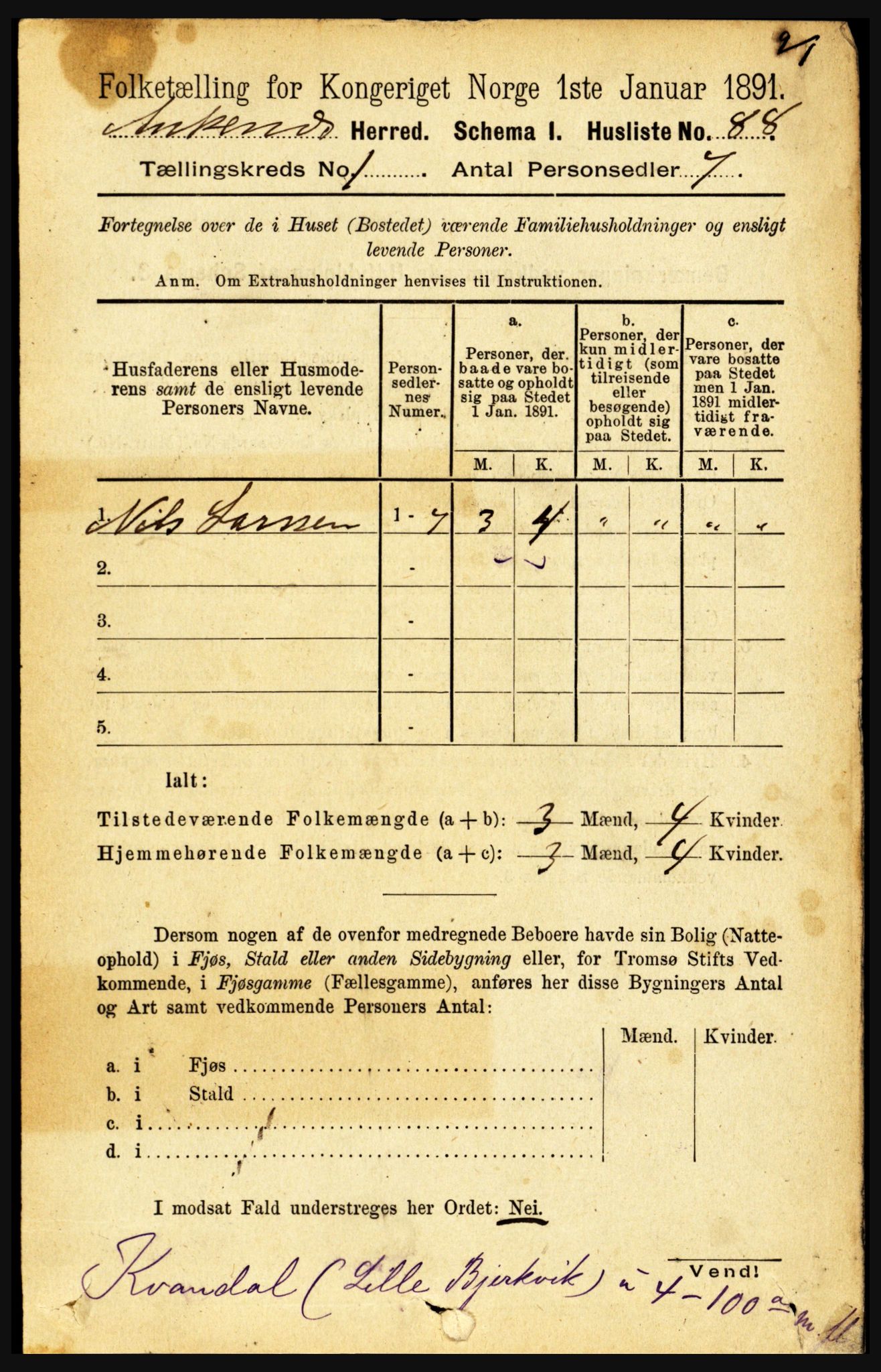 RA, 1891 census for 1855 Ankenes, 1891, p. 104