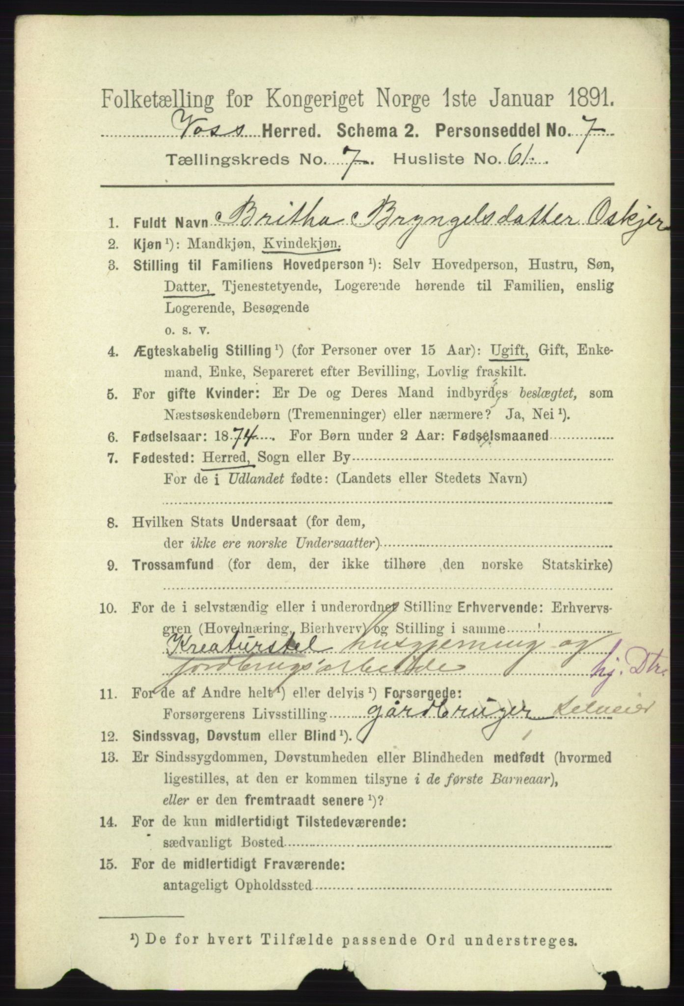 RA, 1891 census for 1235 Voss, 1891, p. 4148