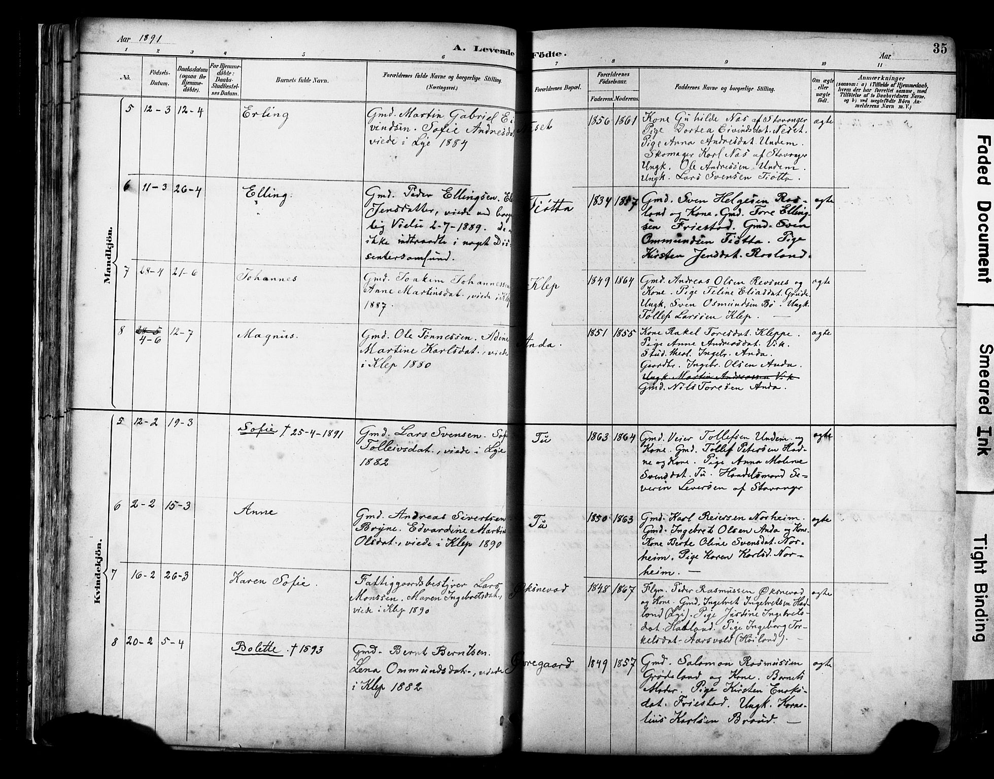 Klepp sokneprestkontor, SAST/A-101803/001/3/30BA/L0009: Parish register (official) no. A 7, 1886-1915, p. 35