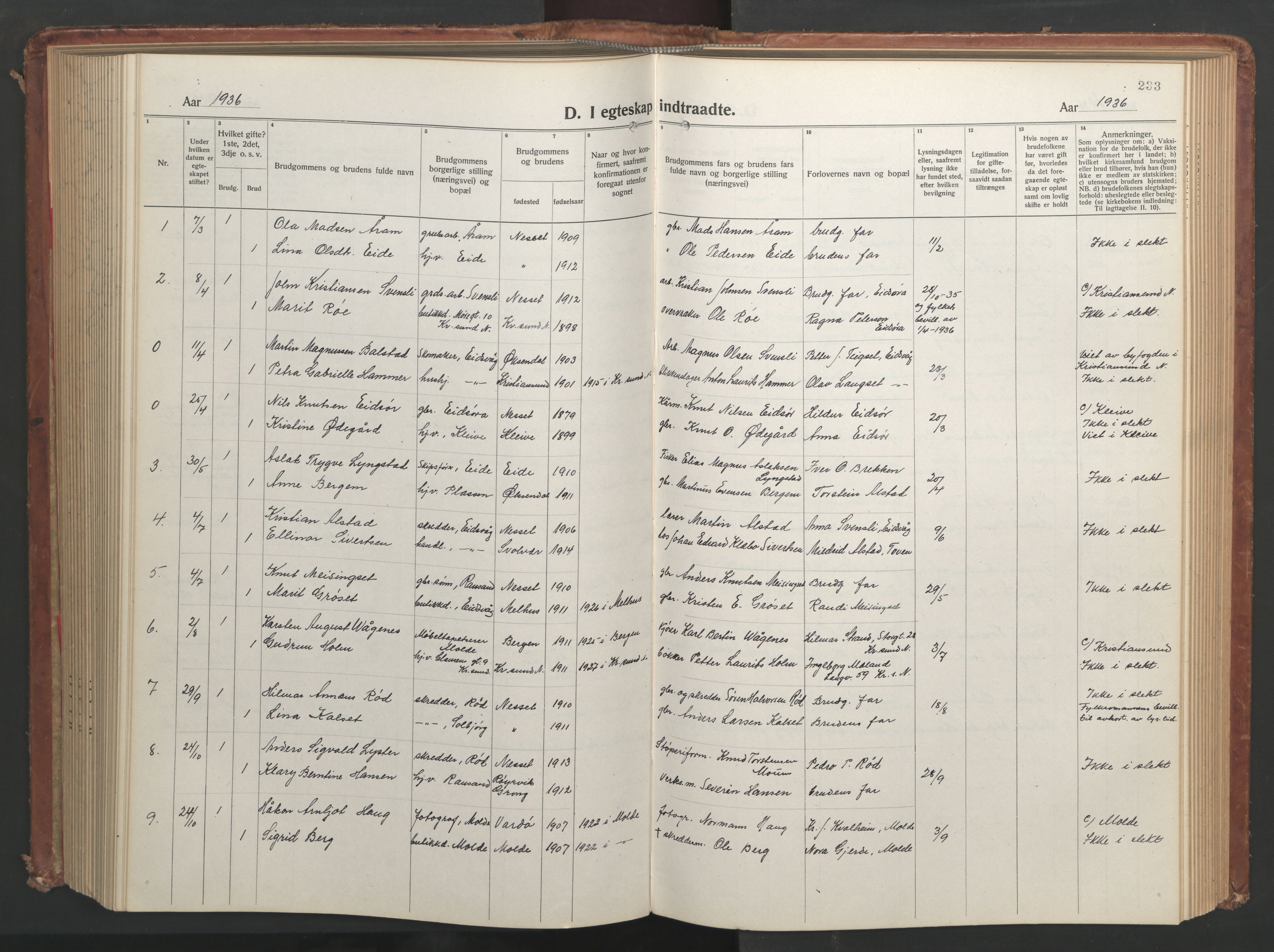 Ministerialprotokoller, klokkerbøker og fødselsregistre - Møre og Romsdal, SAT/A-1454/551/L0633: Parish register (copy) no. 551C05, 1921-1961, p. 233