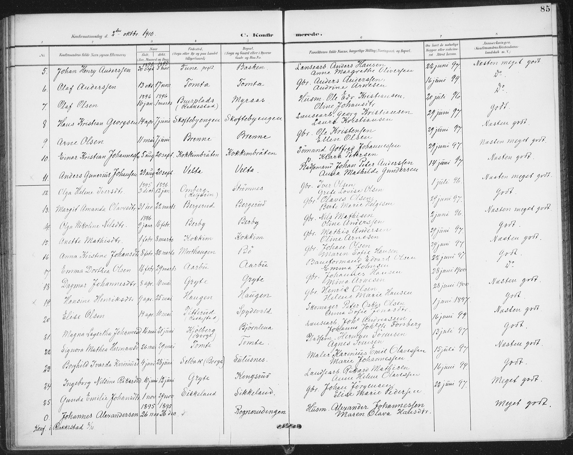 Varteig prestekontor Kirkebøker, SAO/A-10447a/F/Fa/L0003: Parish register (official) no. 3, 1899-1919, p. 85