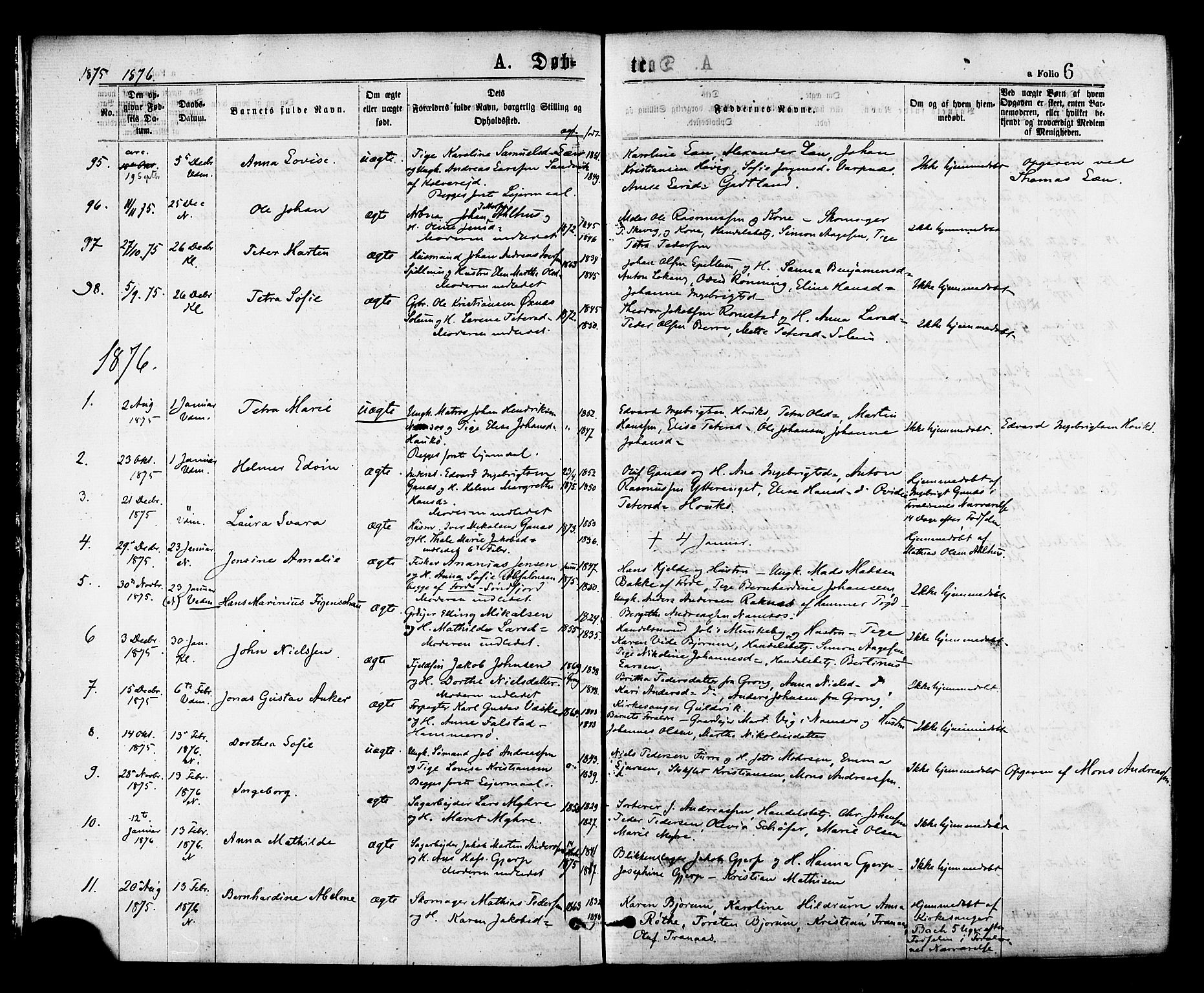 Ministerialprotokoller, klokkerbøker og fødselsregistre - Nord-Trøndelag, SAT/A-1458/768/L0572: Parish register (official) no. 768A07, 1874-1886, p. 6