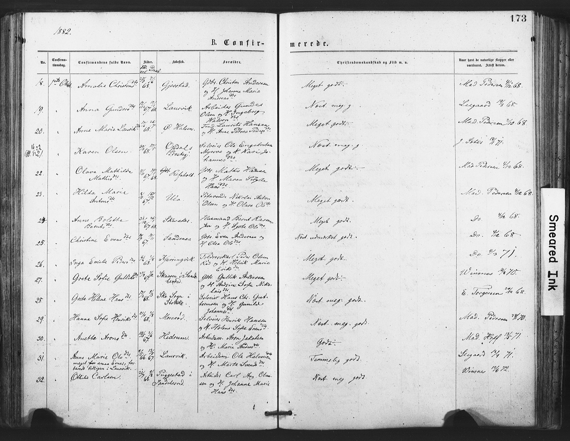 Tjølling kirkebøker, AV/SAKO-A-60/F/Fa/L0008: Parish register (official) no. 8, 1877-1886, p. 173