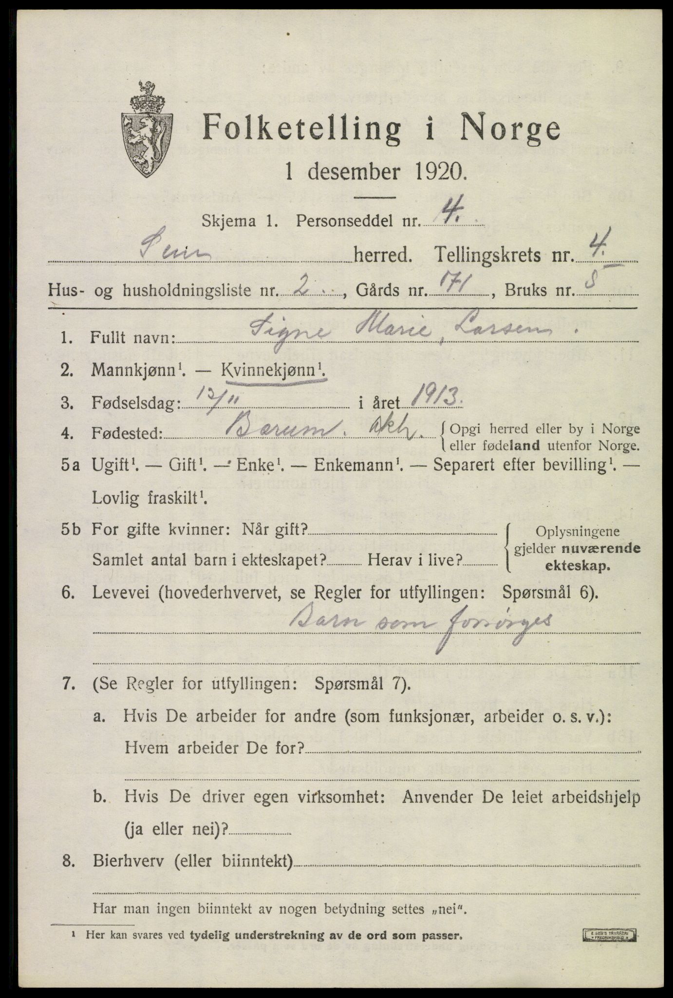 SAKO, 1920 census for Sem, 1920, p. 7093