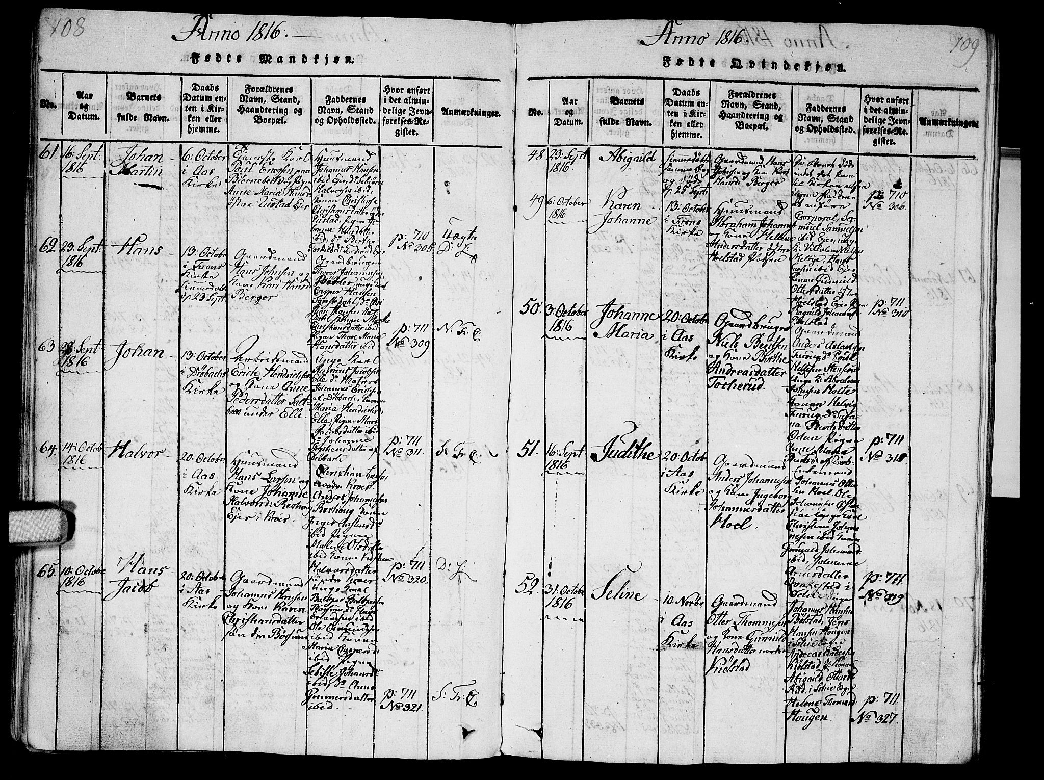 Ås prestekontor Kirkebøker, AV/SAO-A-10894/G/Ga/L0001: Parish register (copy) no. I 1, 1814-1820, p. 108-109