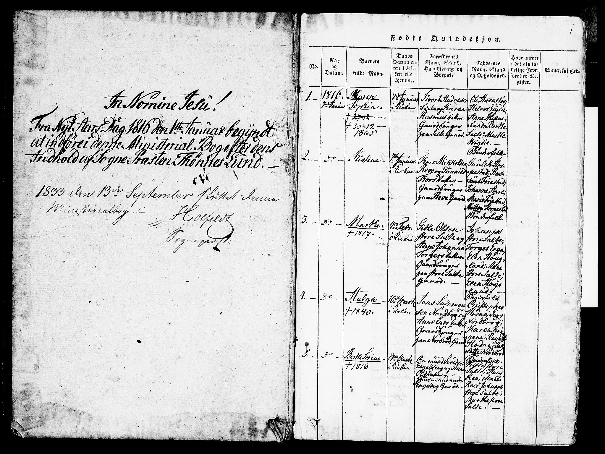 Klepp sokneprestkontor, SAST/A-101803/001/3/30BA/L0002: Parish register (official) no. A 2, 1816-1833, p. 1