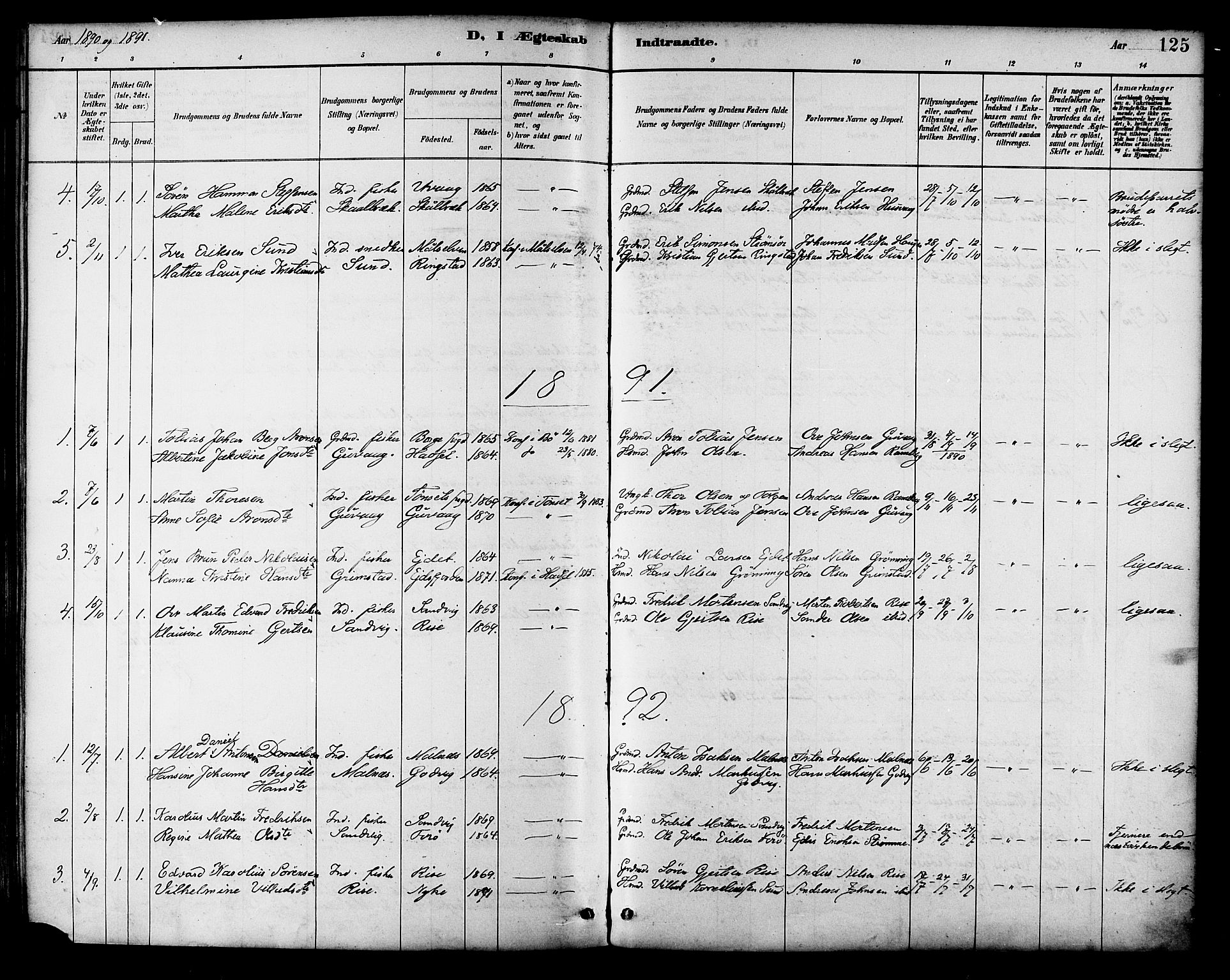 Ministerialprotokoller, klokkerbøker og fødselsregistre - Nordland, SAT/A-1459/892/L1320: Parish register (official) no. 892A01, 1886-1901, p. 125