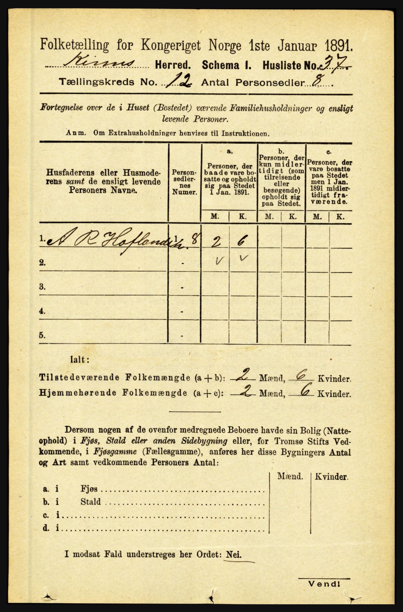 RA, 1891 census for 1437 Kinn, 1891, p. 4467