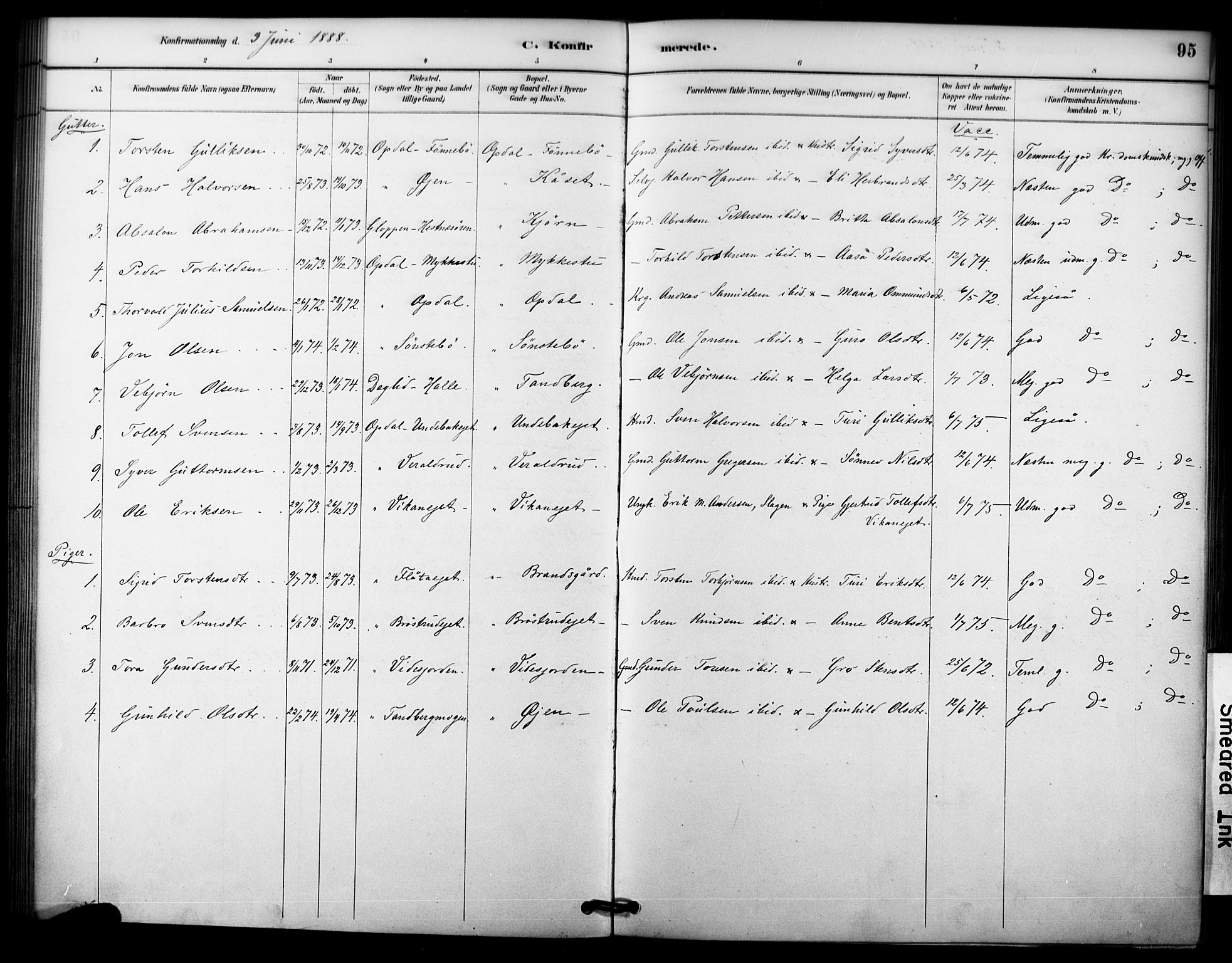 Nore kirkebøker, SAKO/A-238/F/Fc/L0004: Parish register (official) no. III 4, 1885-1898, p. 95