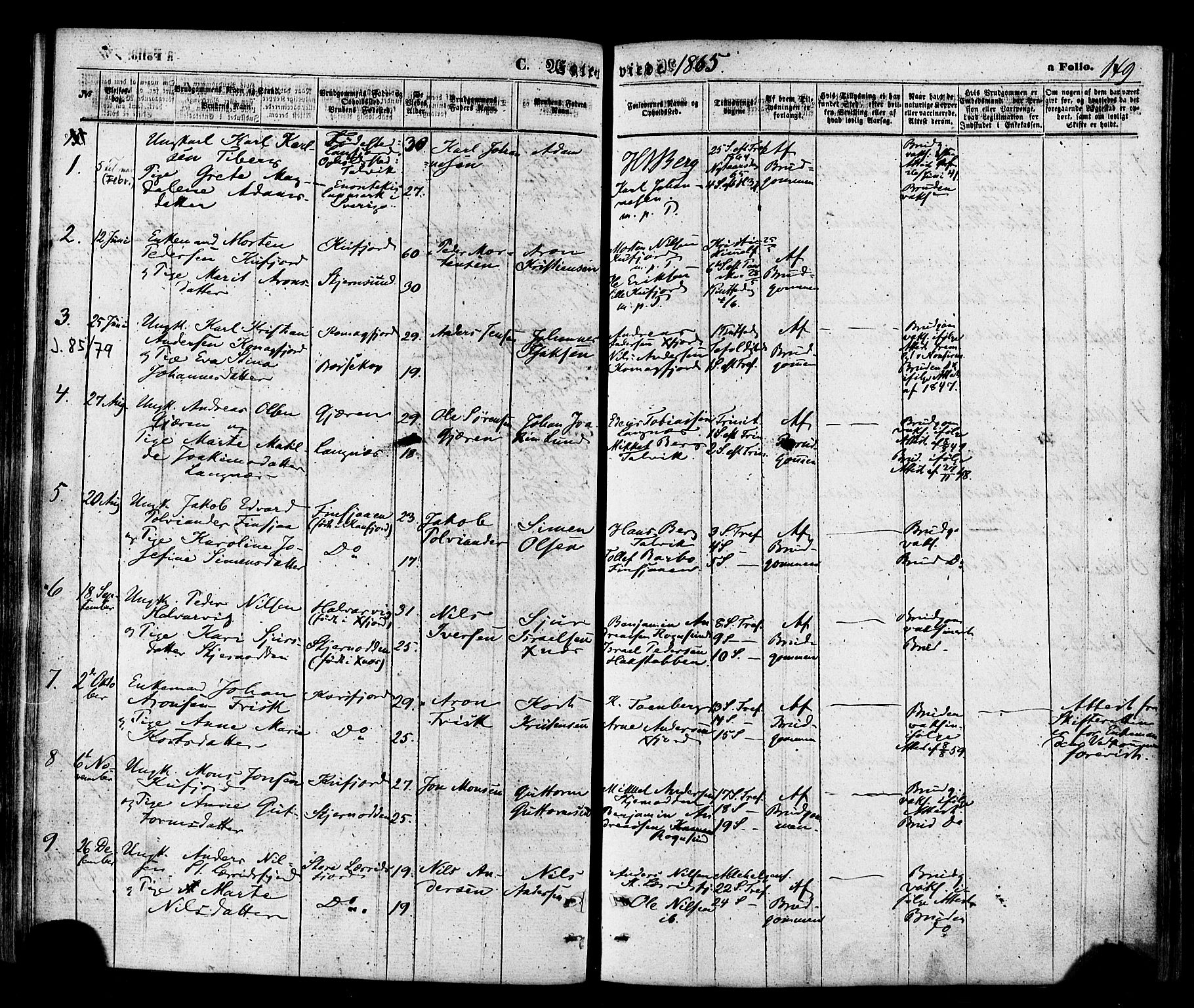 Talvik sokneprestkontor, AV/SATØ-S-1337/H/Ha/L0011kirke: Parish register (official) no. 11, 1864-1877, p. 149