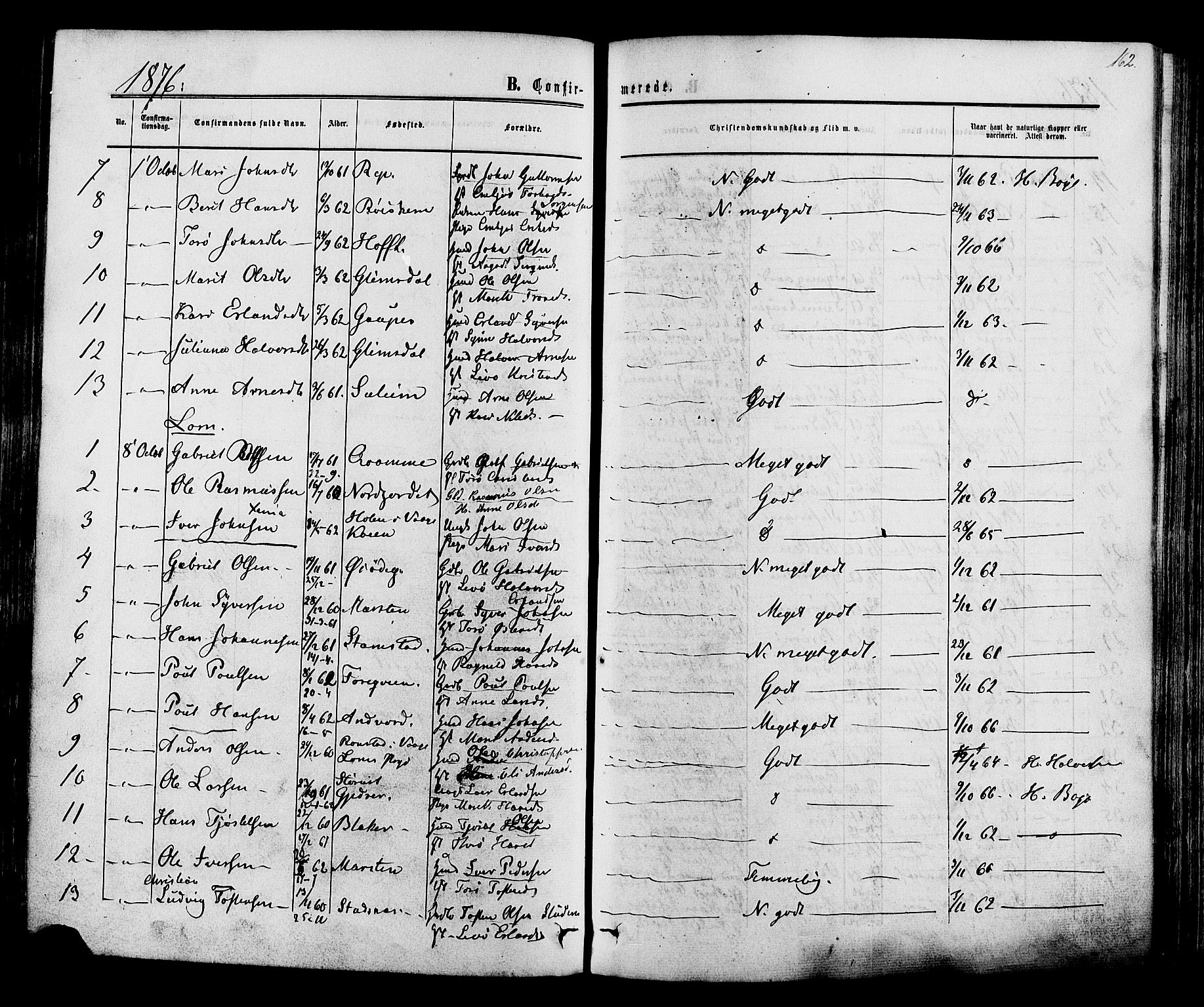 Lom prestekontor, SAH/PREST-070/K/L0007: Parish register (official) no. 7, 1863-1884, p. 162