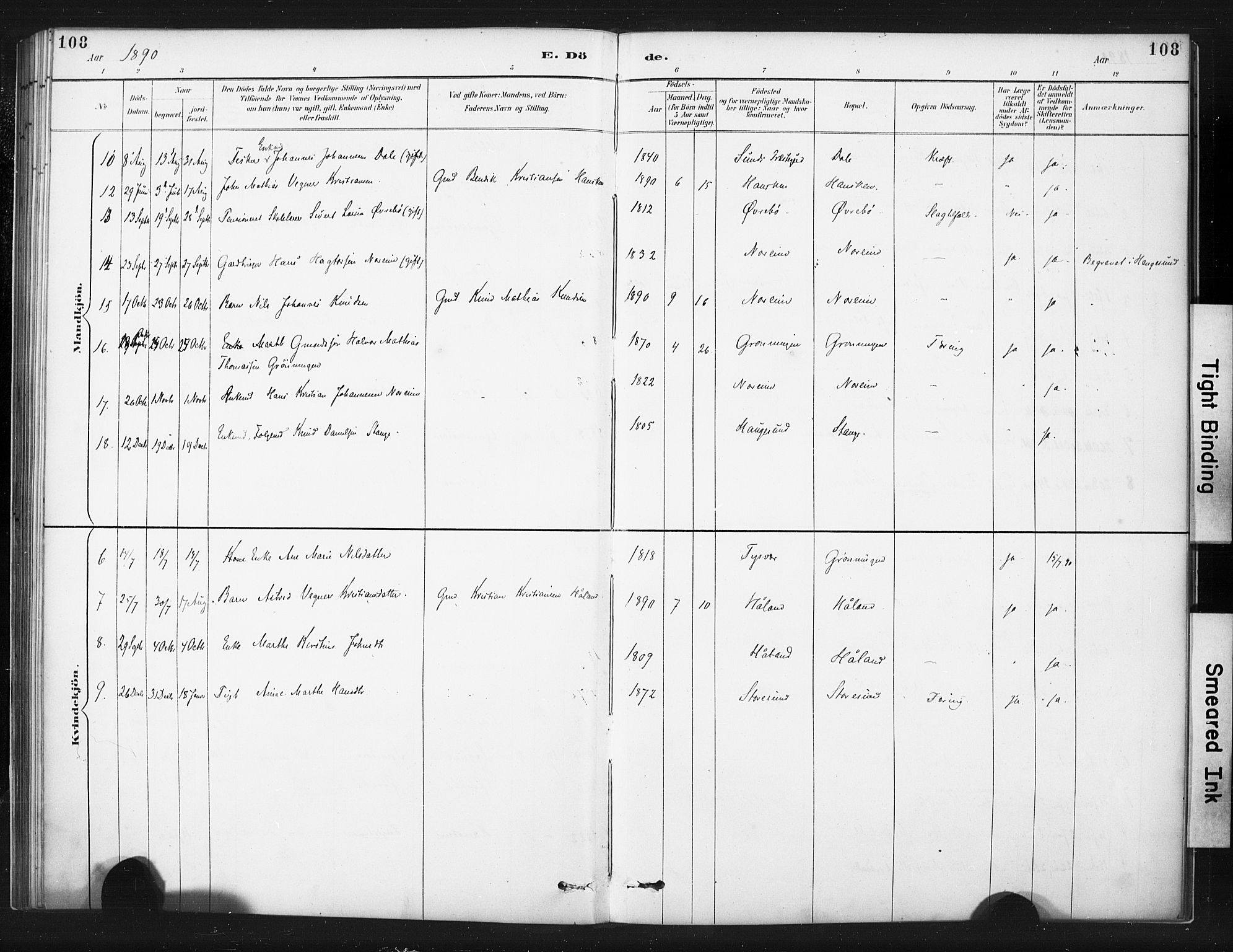 Torvastad sokneprestkontor, AV/SAST-A -101857/H/Ha/Haa/L0015: Parish register (official) no. A 14, 1888-1899, p. 108