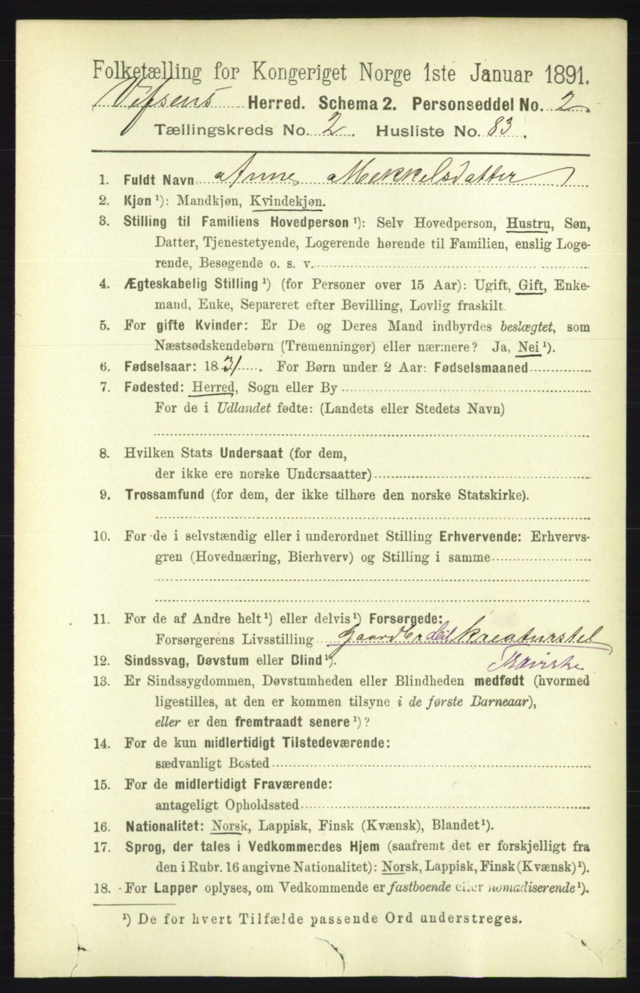 RA, 1891 census for 1824 Vefsn, 1891, p. 1220