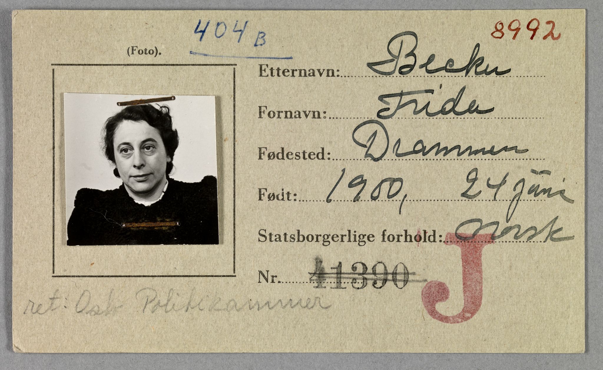 Sosialdepartementet, Våre Falne, RA/S-1708/E/Ee/L0021A: Fotografier av jøder på legitimasjonskort (1941-42), 1941-1942, p. 21