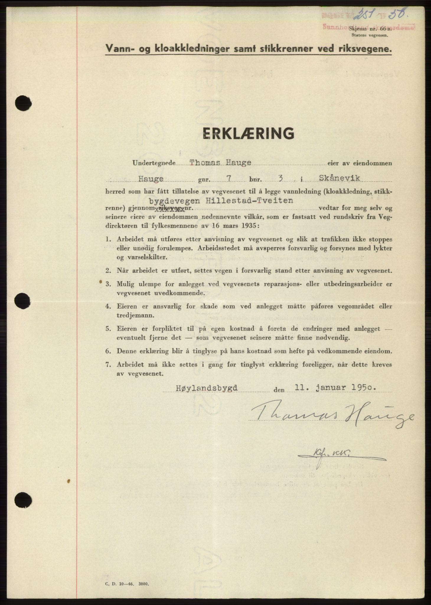 Sunnhordland sorenskrivar, AV/SAB-A-2401: Mortgage book no. B75-79, 1948-1950, Diary no: : 251/1950