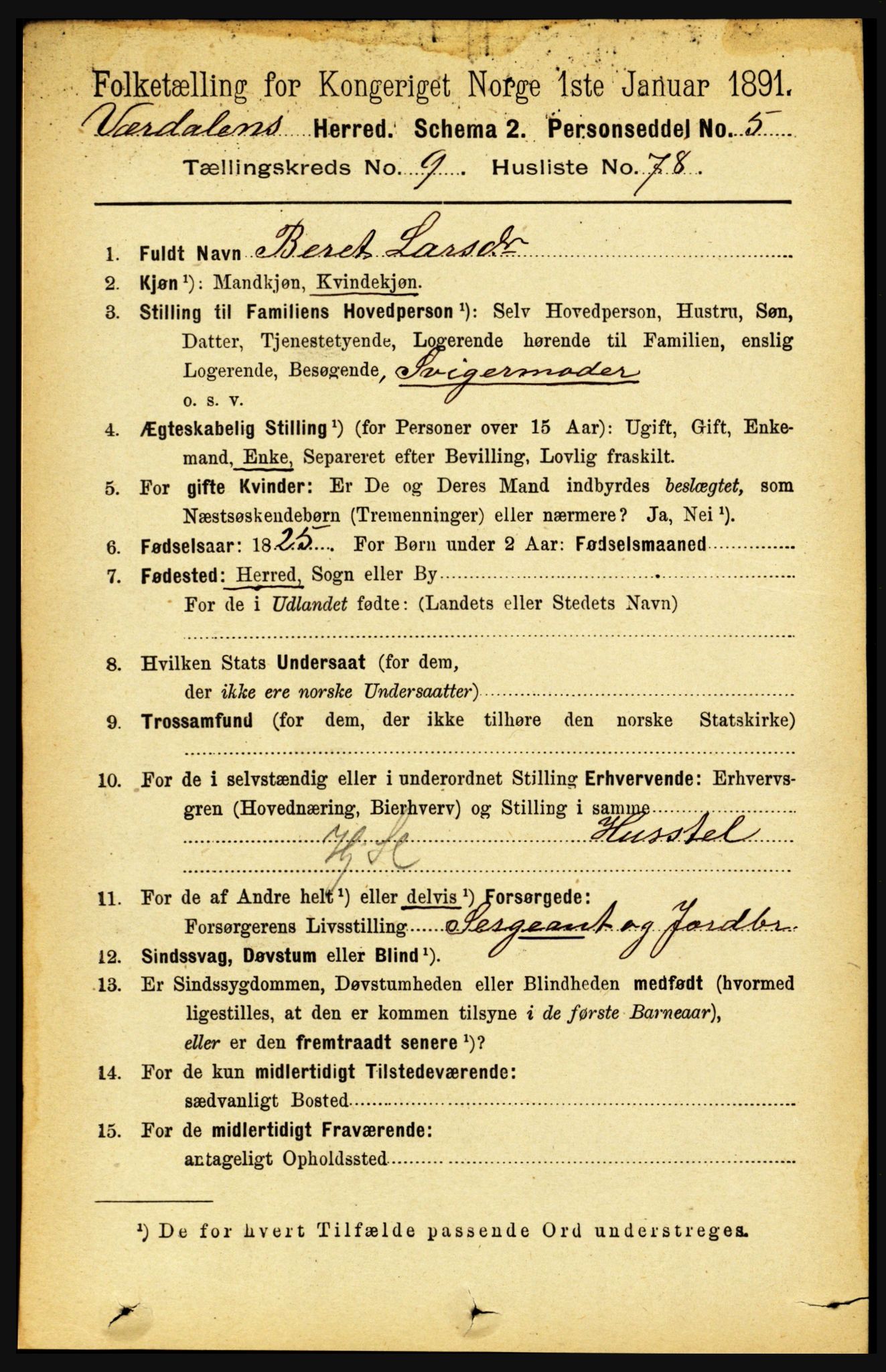RA, 1891 census for 1721 Verdal, 1891, p. 5506