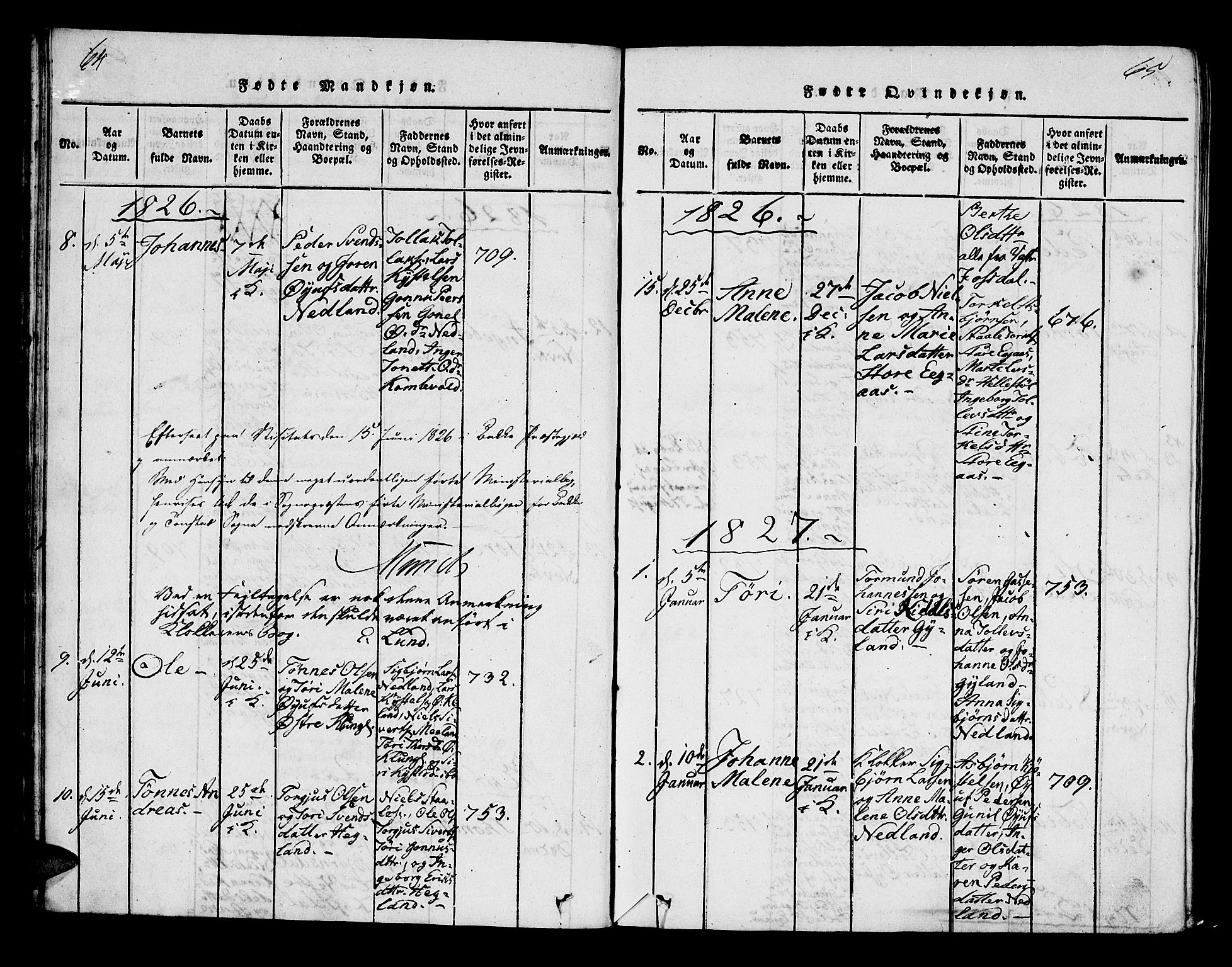 Bakke sokneprestkontor, SAK/1111-0002/F/Fa/Fab/L0001: Parish register (official) no. A 1, 1815-1835, p. 64-65