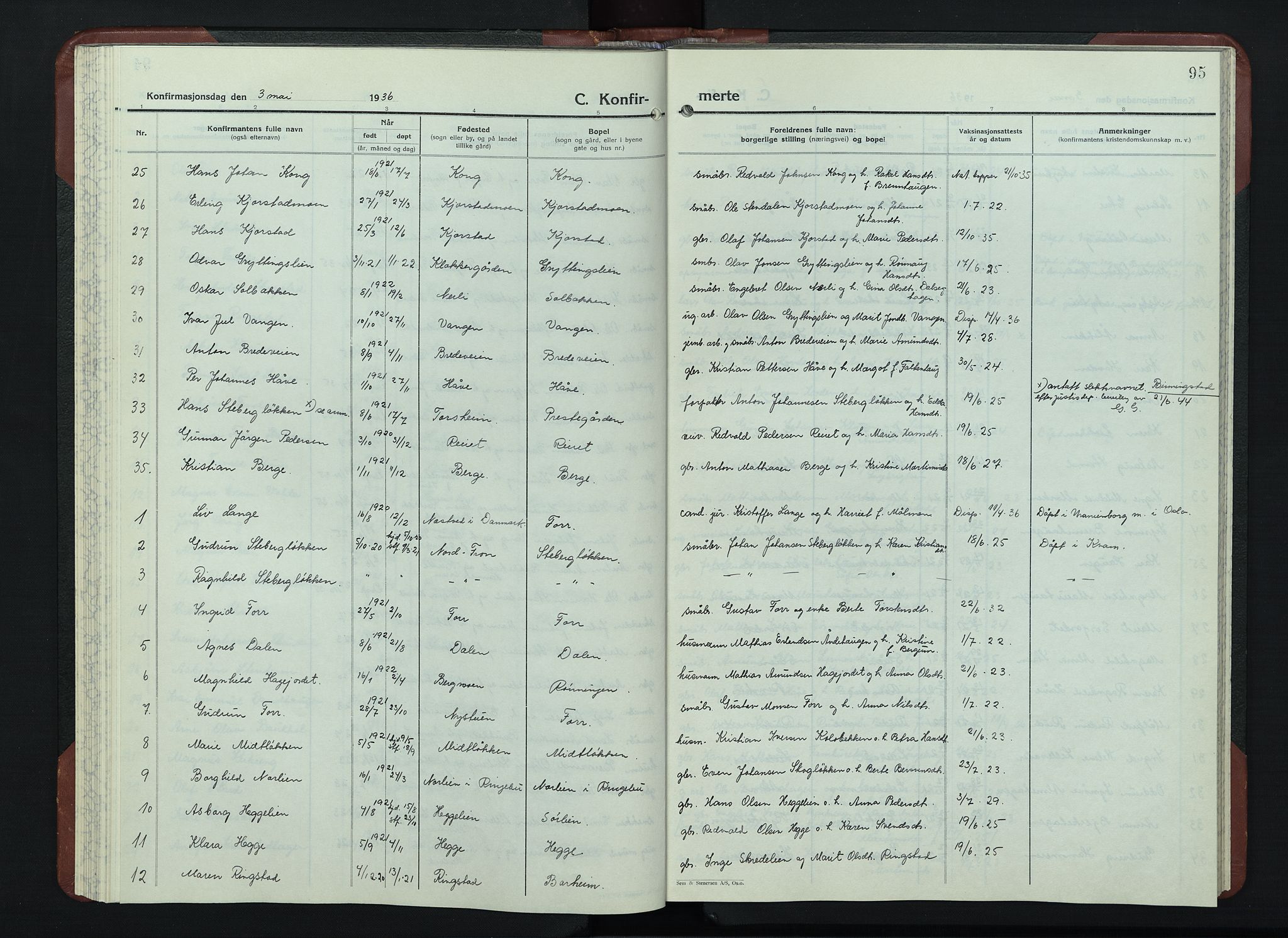 Sør-Fron prestekontor, AV/SAH-PREST-010/H/Ha/Hab/L0006: Parish register (copy) no. 6, 1933-1948, p. 95