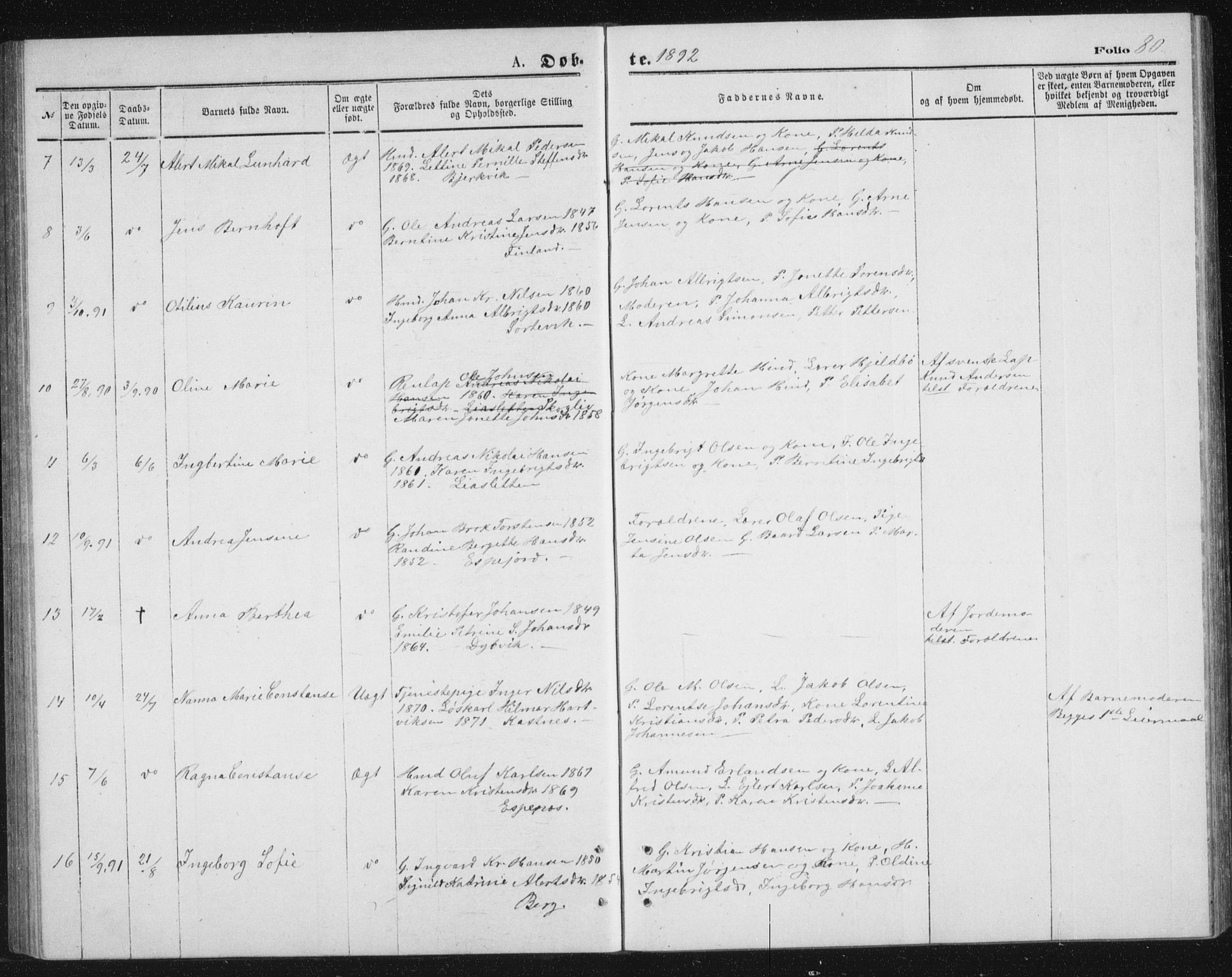 Tranøy sokneprestkontor, SATØ/S-1313/I/Ia/Iab/L0013klokker: Parish register (copy) no. 13, 1874-1896, p. 80