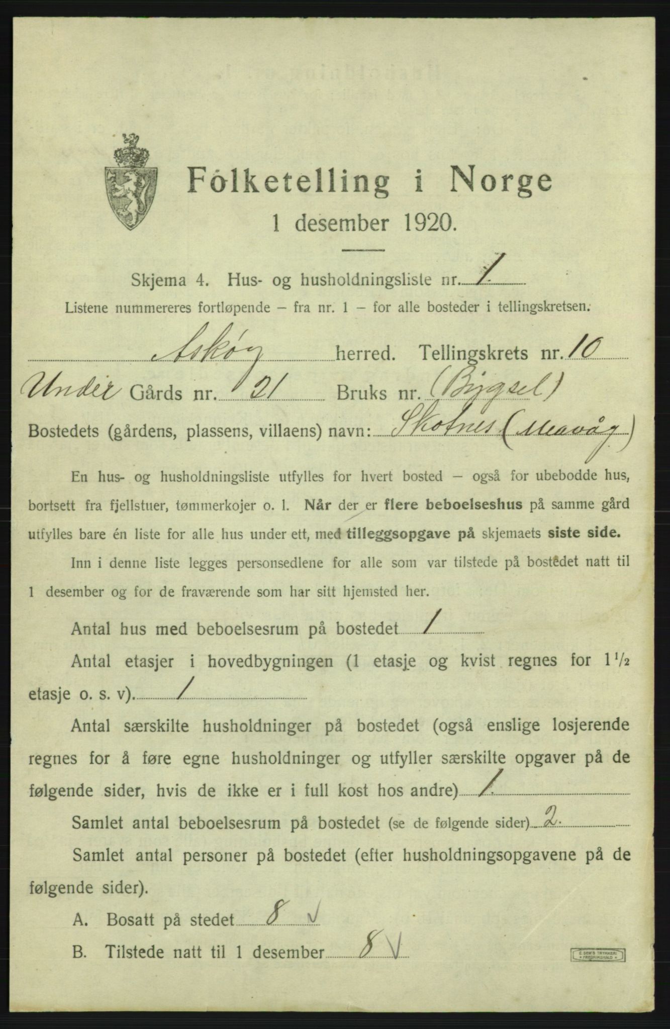 SAB, 1920 census for Askøy, 1920, p. 3369