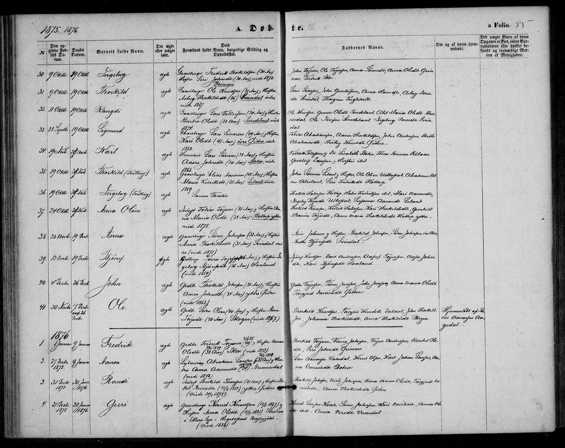 Bjelland sokneprestkontor, AV/SAK-1111-0005/F/Fa/Fac/L0002: Parish register (official) no. A 2, 1866-1887, p. 35