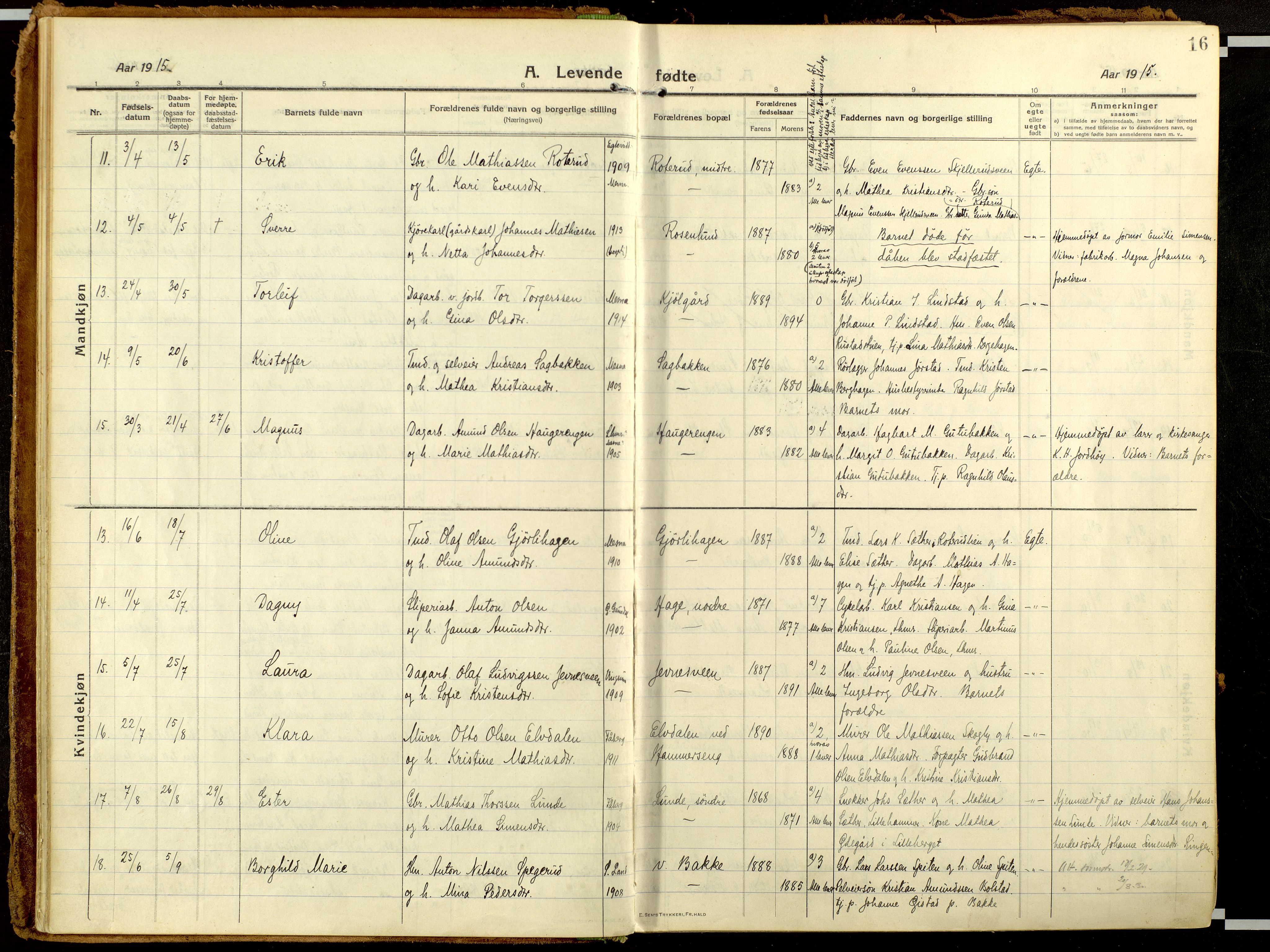 Fåberg prestekontor, AV/SAH-PREST-086/H/Ha/Haa/L0013: Parish register (official) no. 13, 1913-1928, p. 16