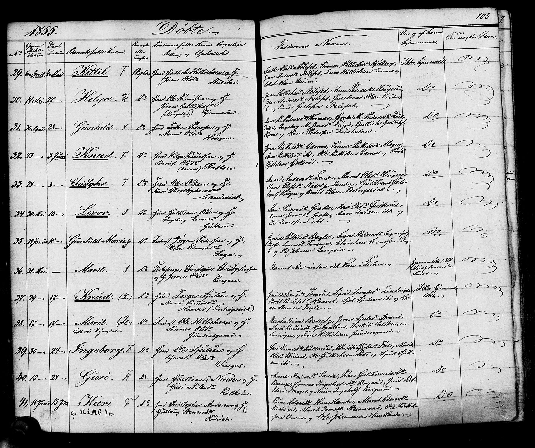 Flesberg kirkebøker, AV/SAKO-A-18/F/Fa/L0006: Parish register (official) no. I 6, 1834-1860, p. 103