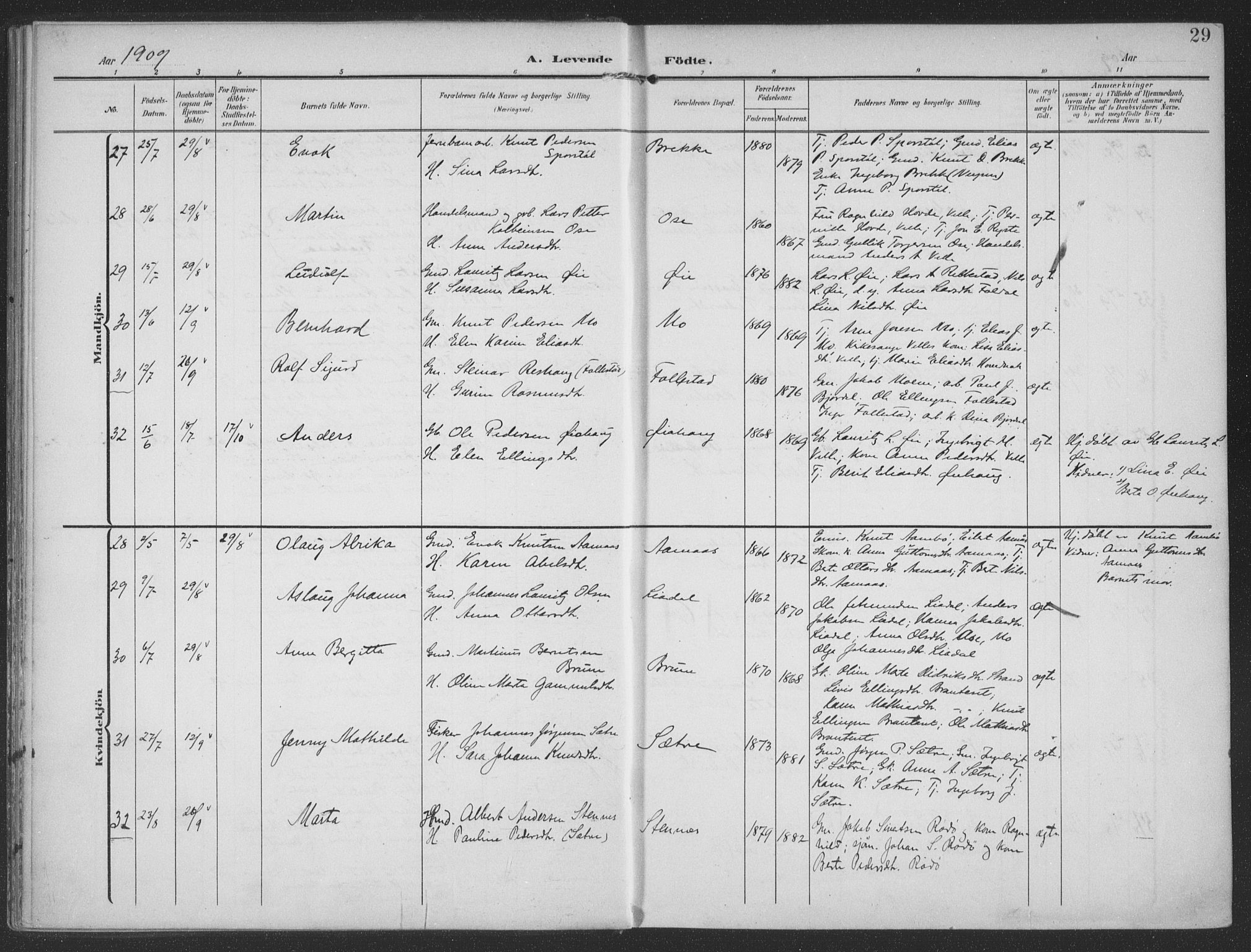 Ministerialprotokoller, klokkerbøker og fødselsregistre - Møre og Romsdal, AV/SAT-A-1454/513/L0178: Parish register (official) no. 513A05, 1906-1919, p. 29