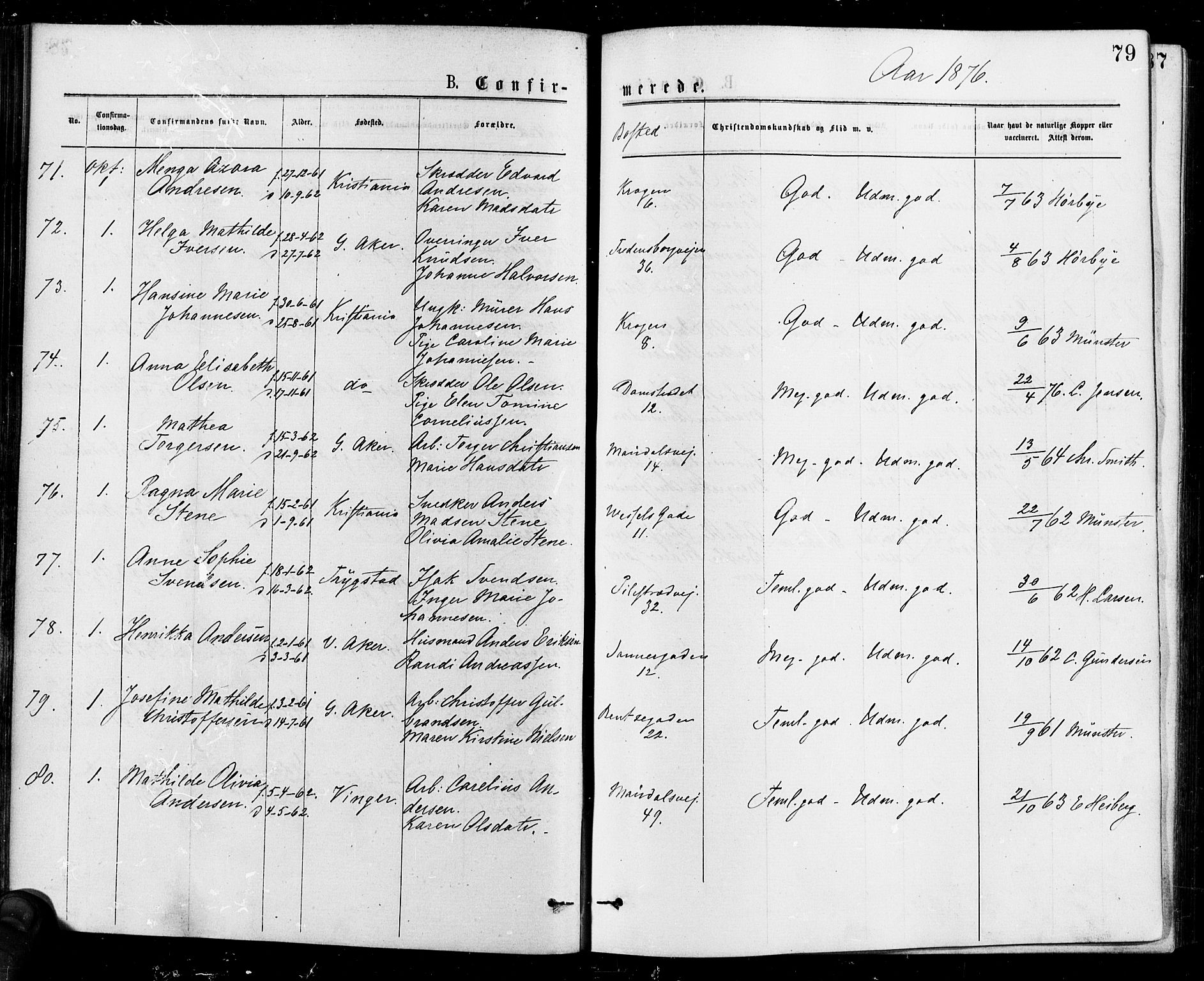 Gamle Aker prestekontor Kirkebøker, AV/SAO-A-10617a/F/L0005: Parish register (official) no. 5, 1873-1881, p. 79