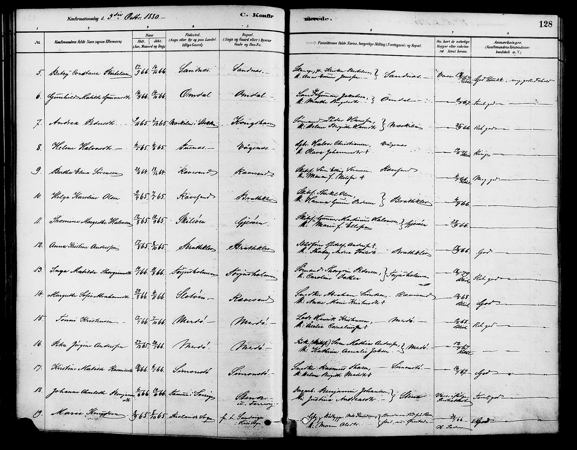 Tromøy sokneprestkontor, AV/SAK-1111-0041/F/Fa/L0009: Parish register (official) no. A 9, 1878-1896, p. 128